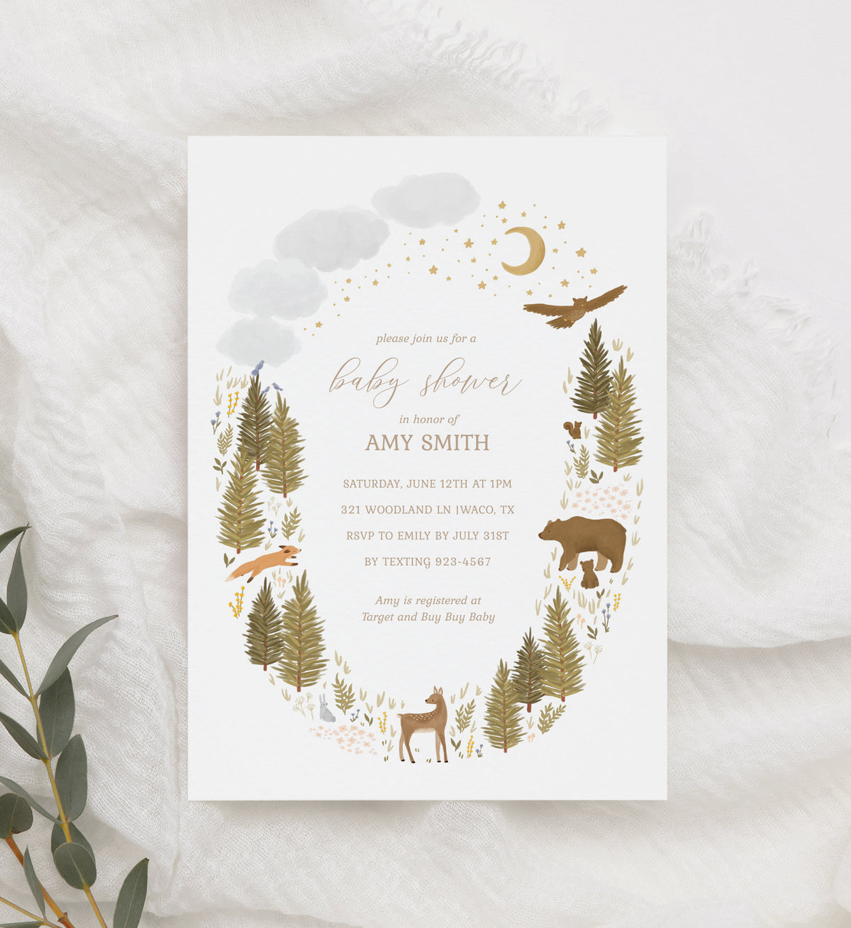 Editable Woodland Baby Shower Invitation Template