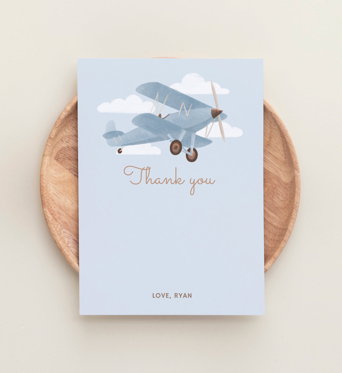 Editable Airplane Birthday Party Flat Thank You Card Template