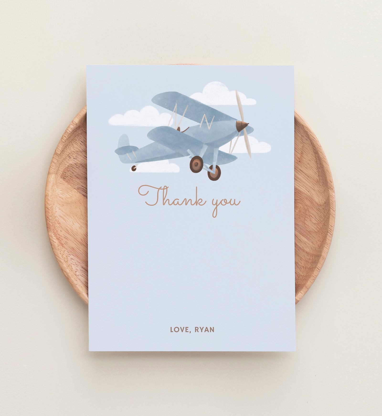 Editable Airplane Birthday Party Flat Thank You Card Template