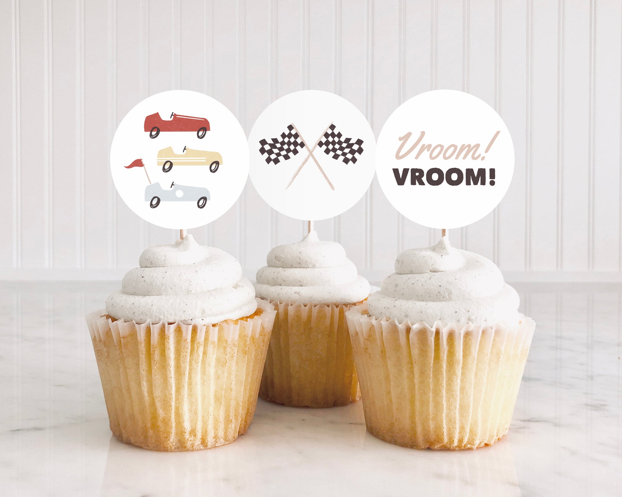 Race Car Birthday Party Cupcake Toppers