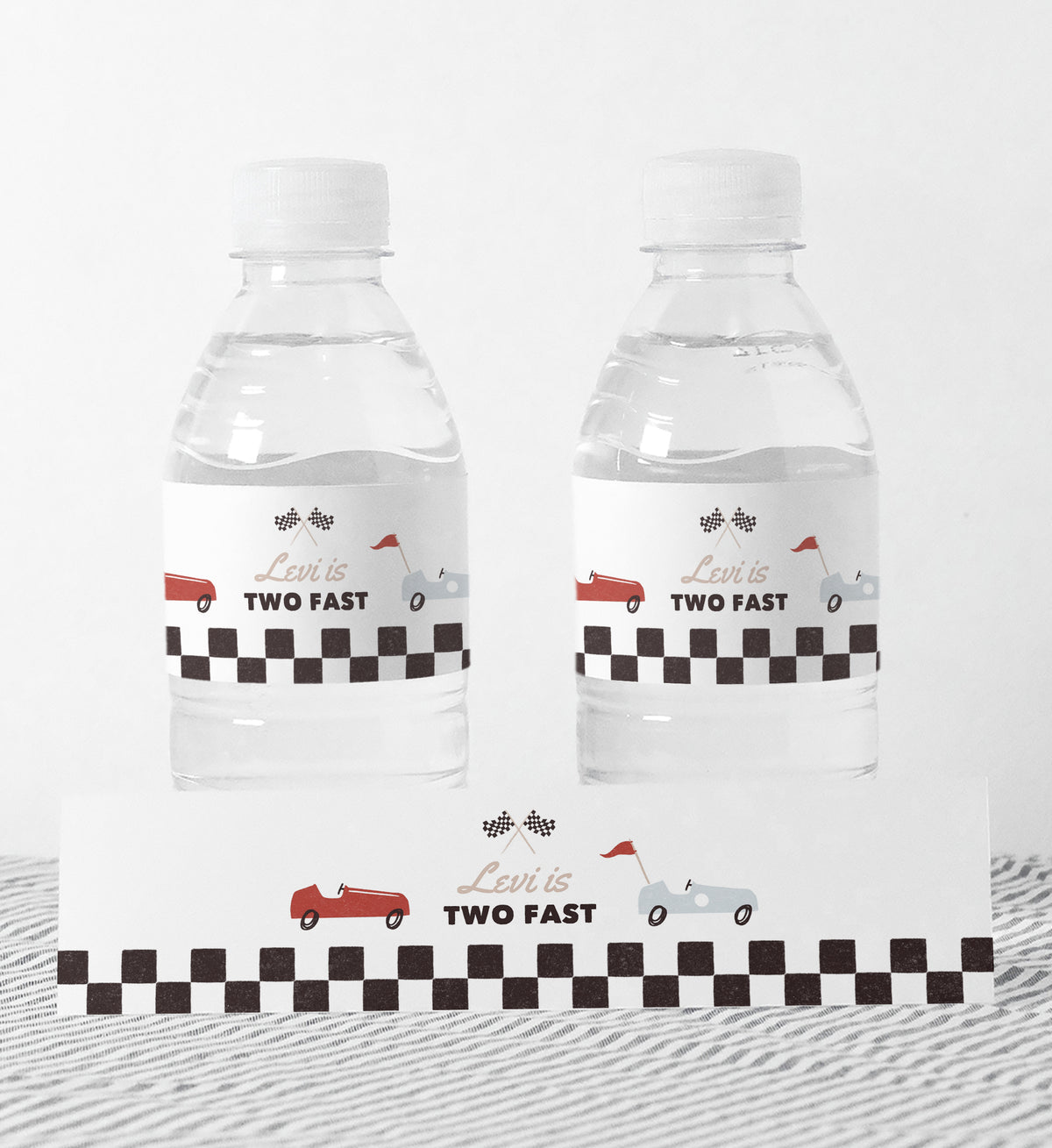 Editable Race Car Birthday Party Water Bottle Wrap Template