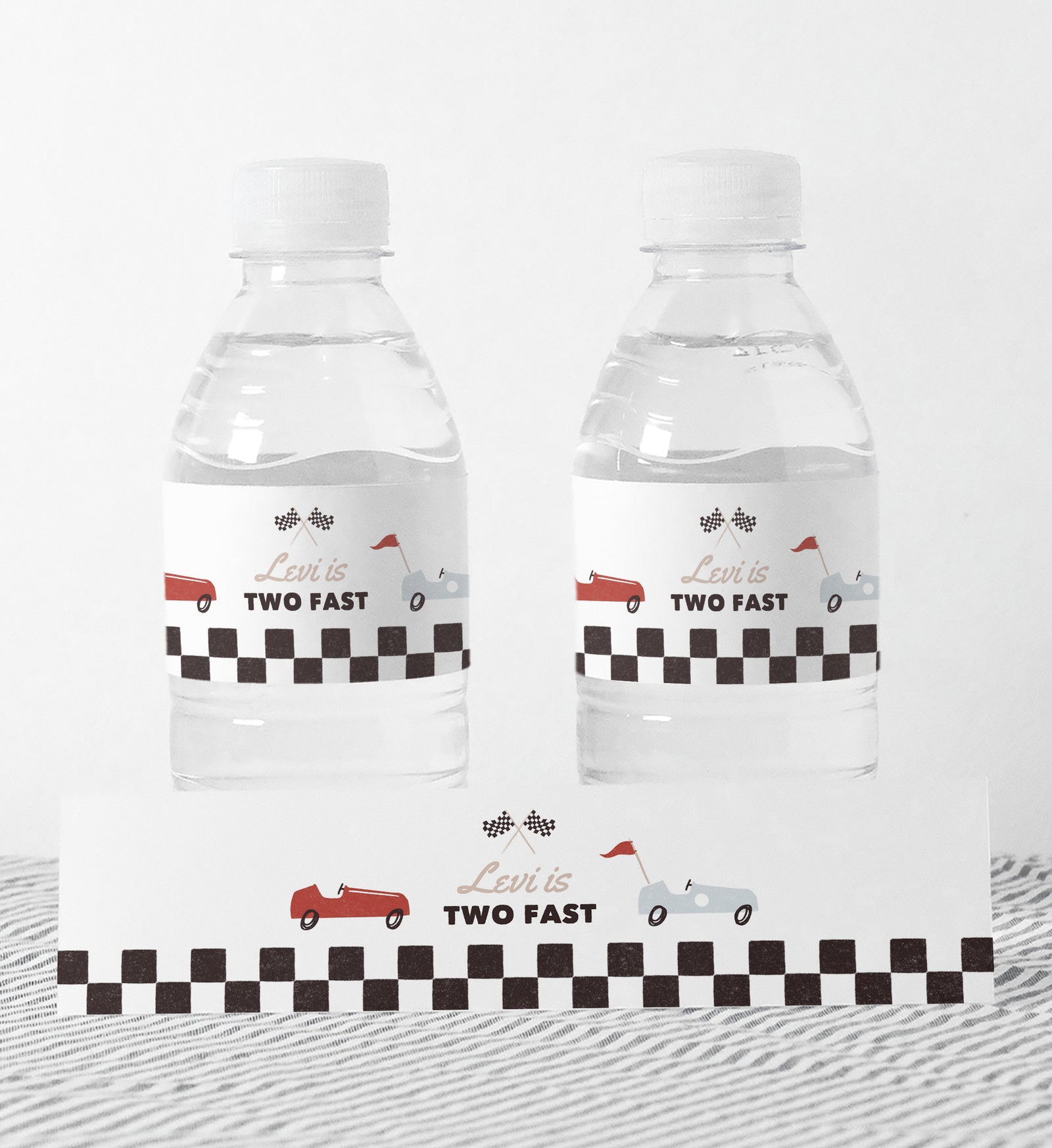 Editable Race Car Birthday Party Water Bottle Wrap Template