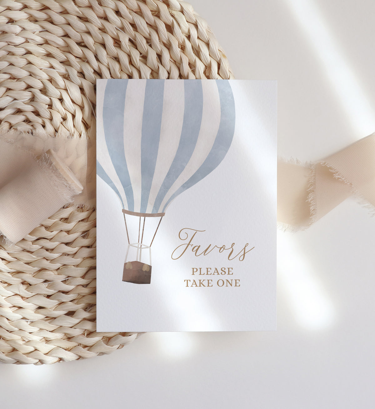 Blue Hot Balloon Baby Shower Favors Sign