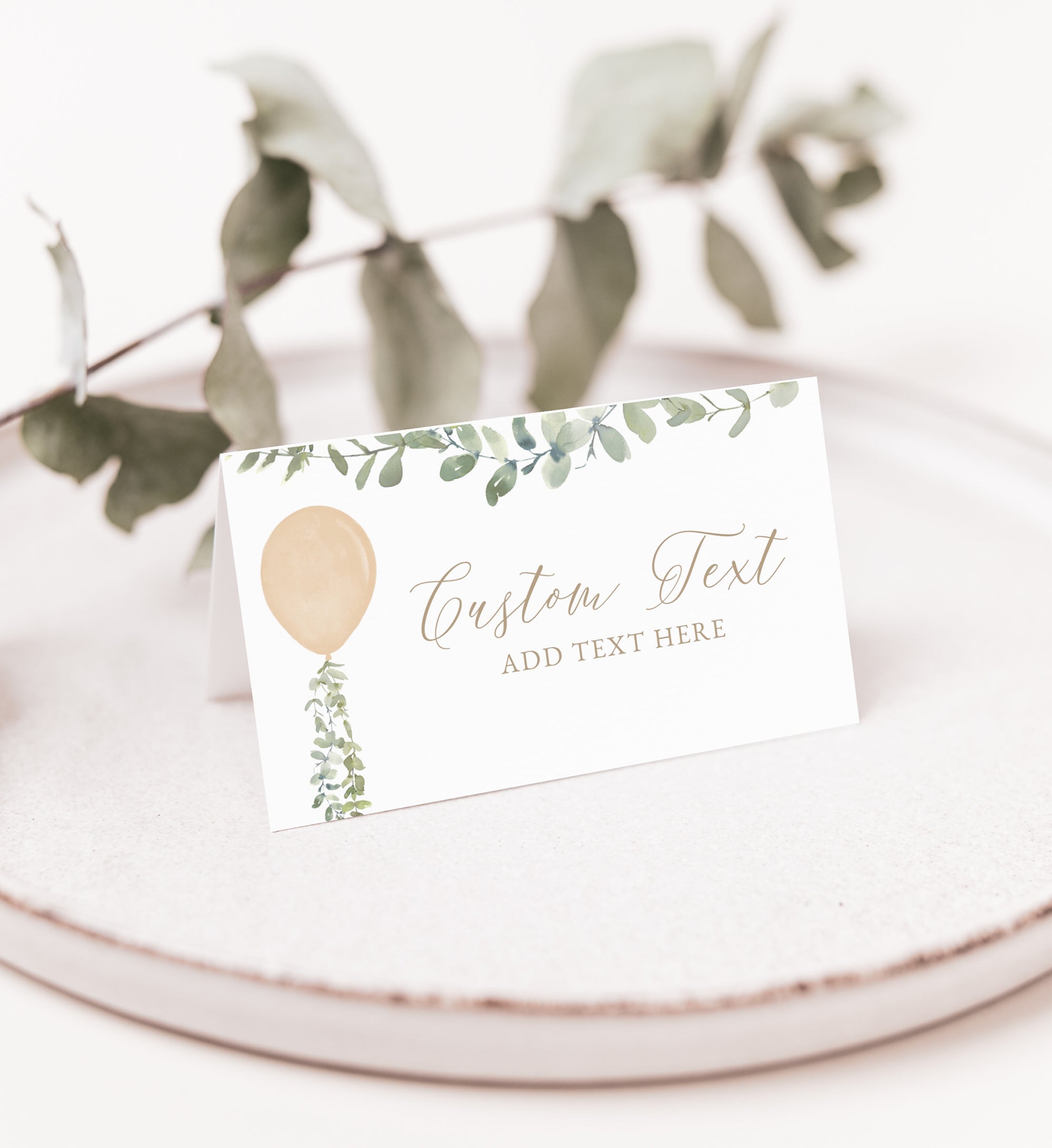 Editable Gold Balloon Baby Shower Place Card Template