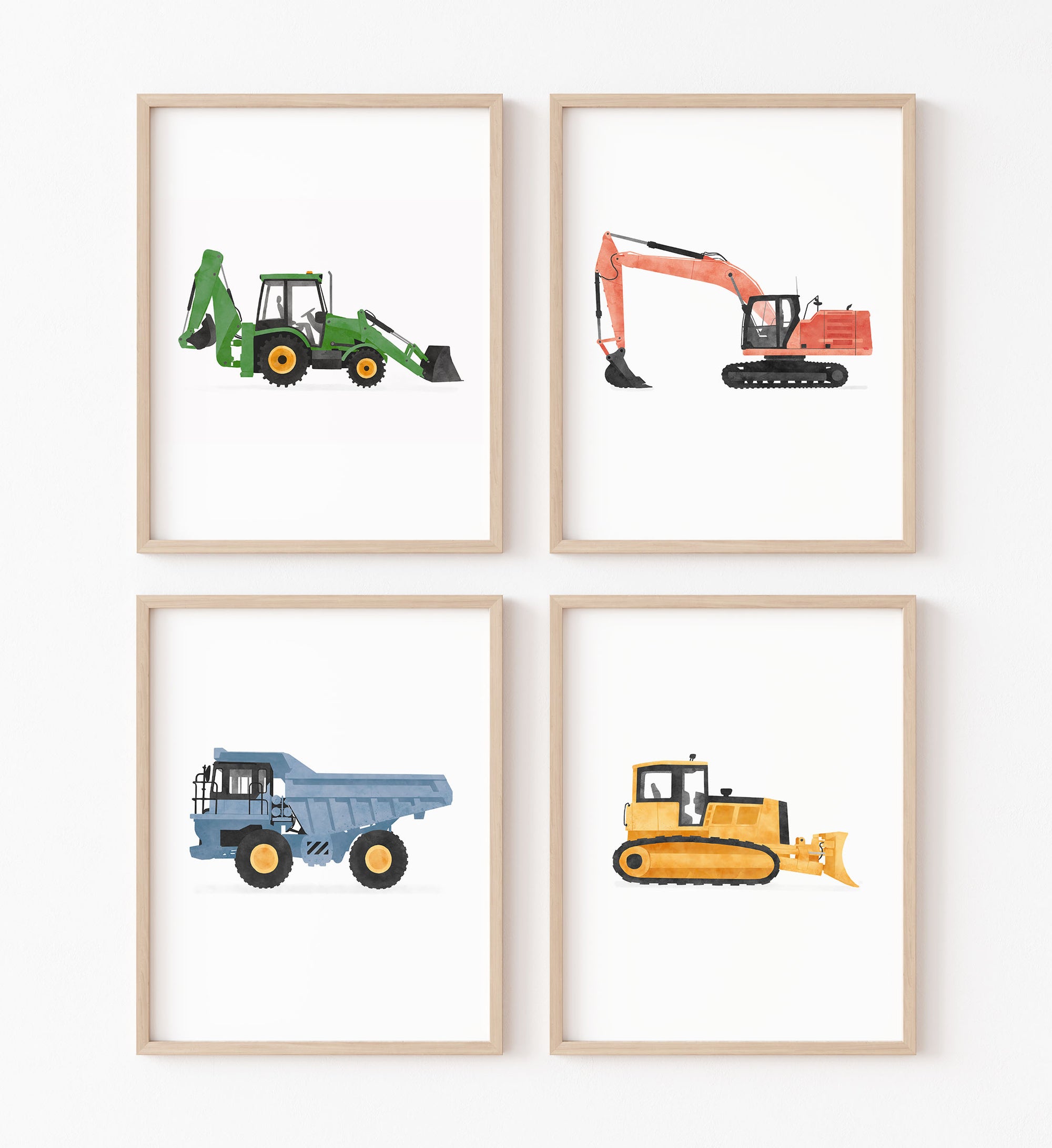 Construction Vehicles Set of 4 Prints - Colorful