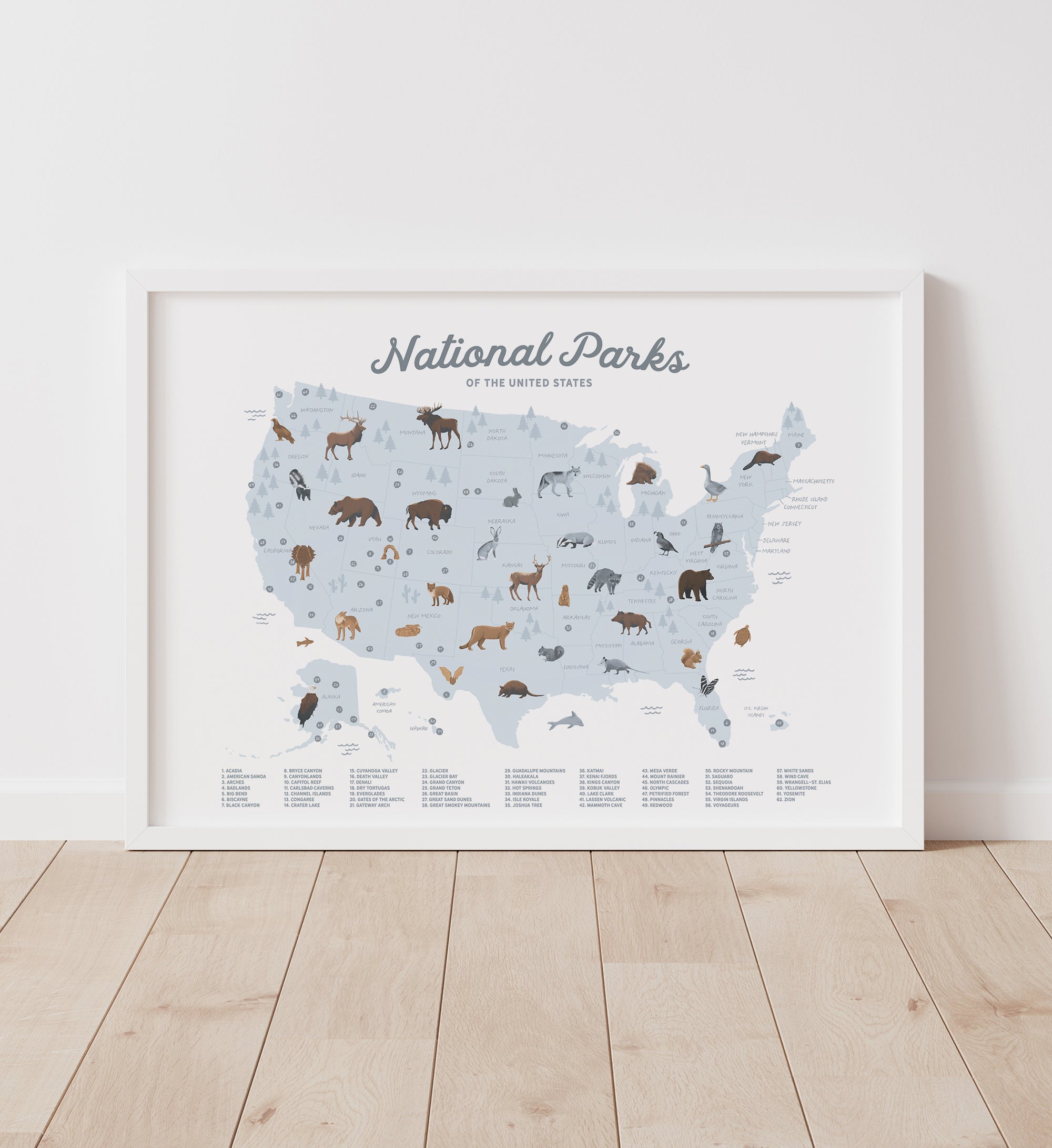 National Parks Map Print - Blue