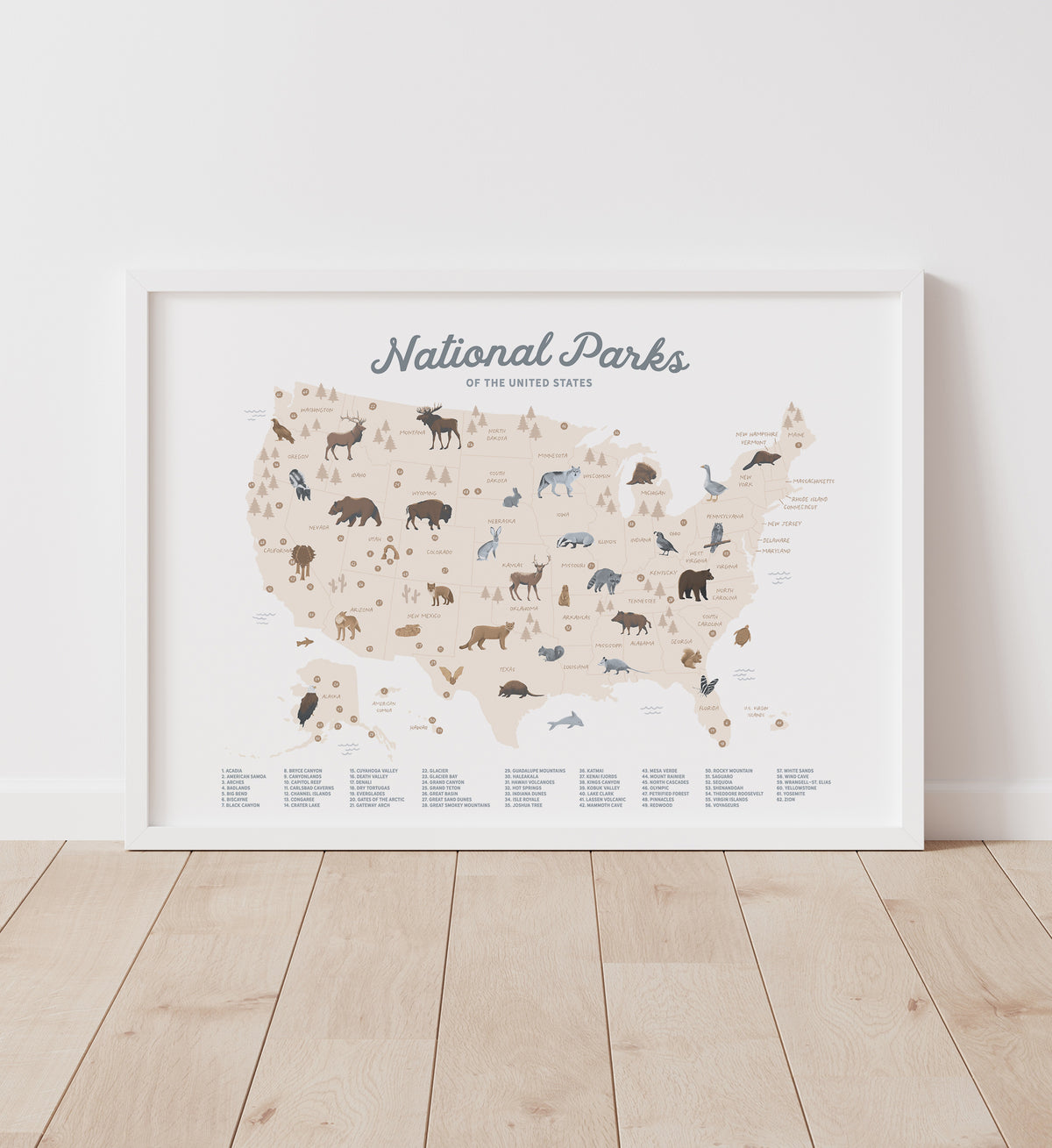 National Parks Map Print - Beige