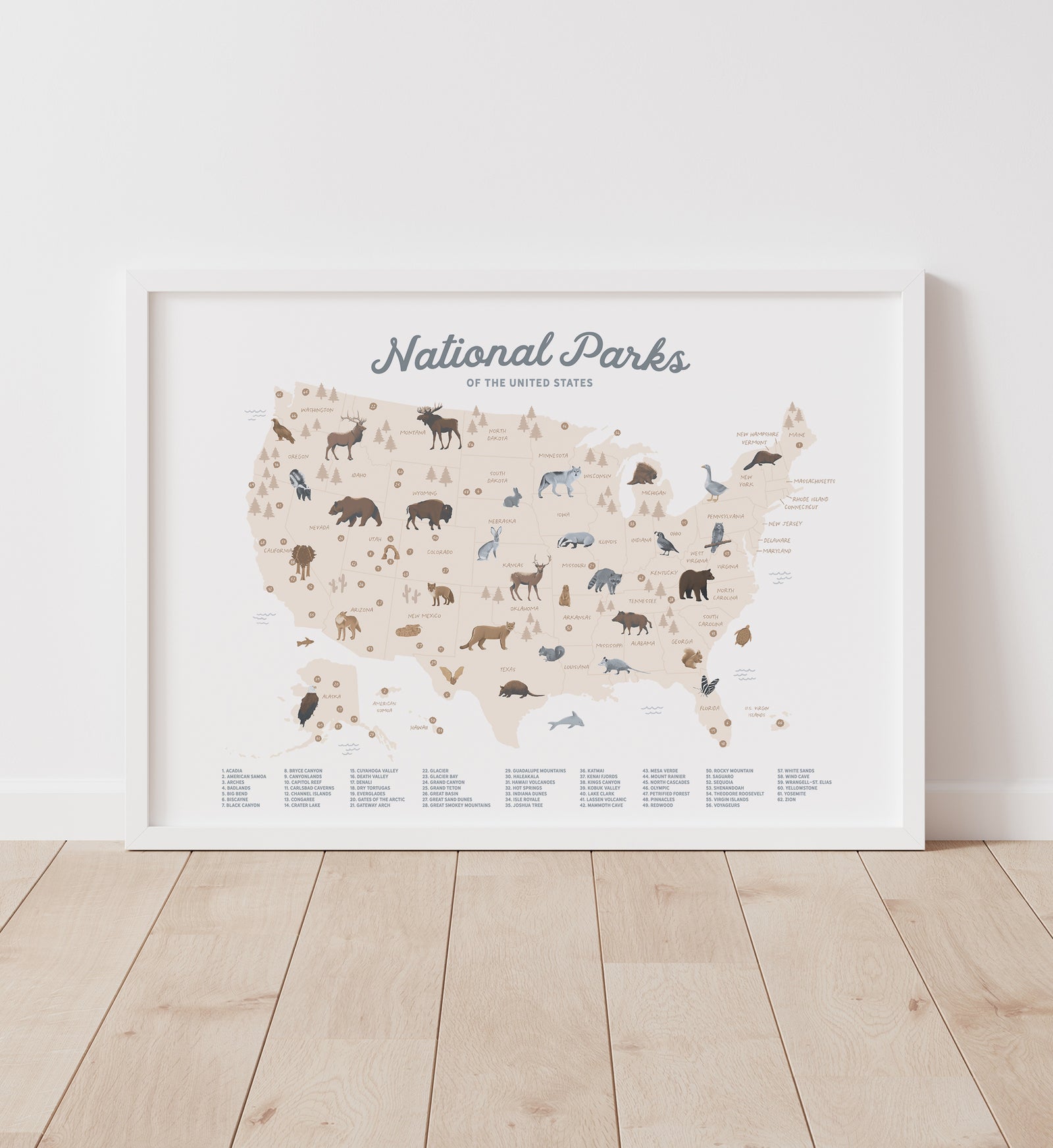 National Parks Map Print - Beige