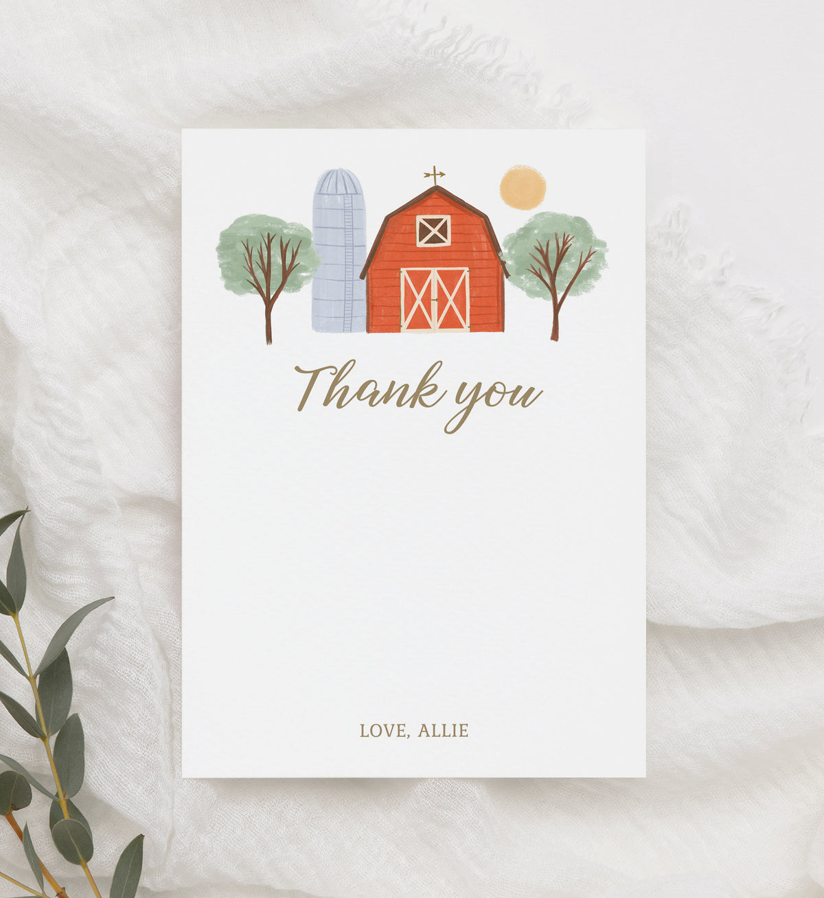 Editable Farm Birthday Party Flat Thank You Card Template