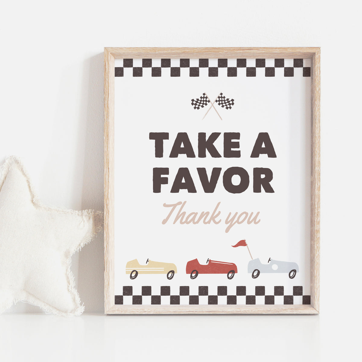 Race Car Birthday Party Favors Sign
