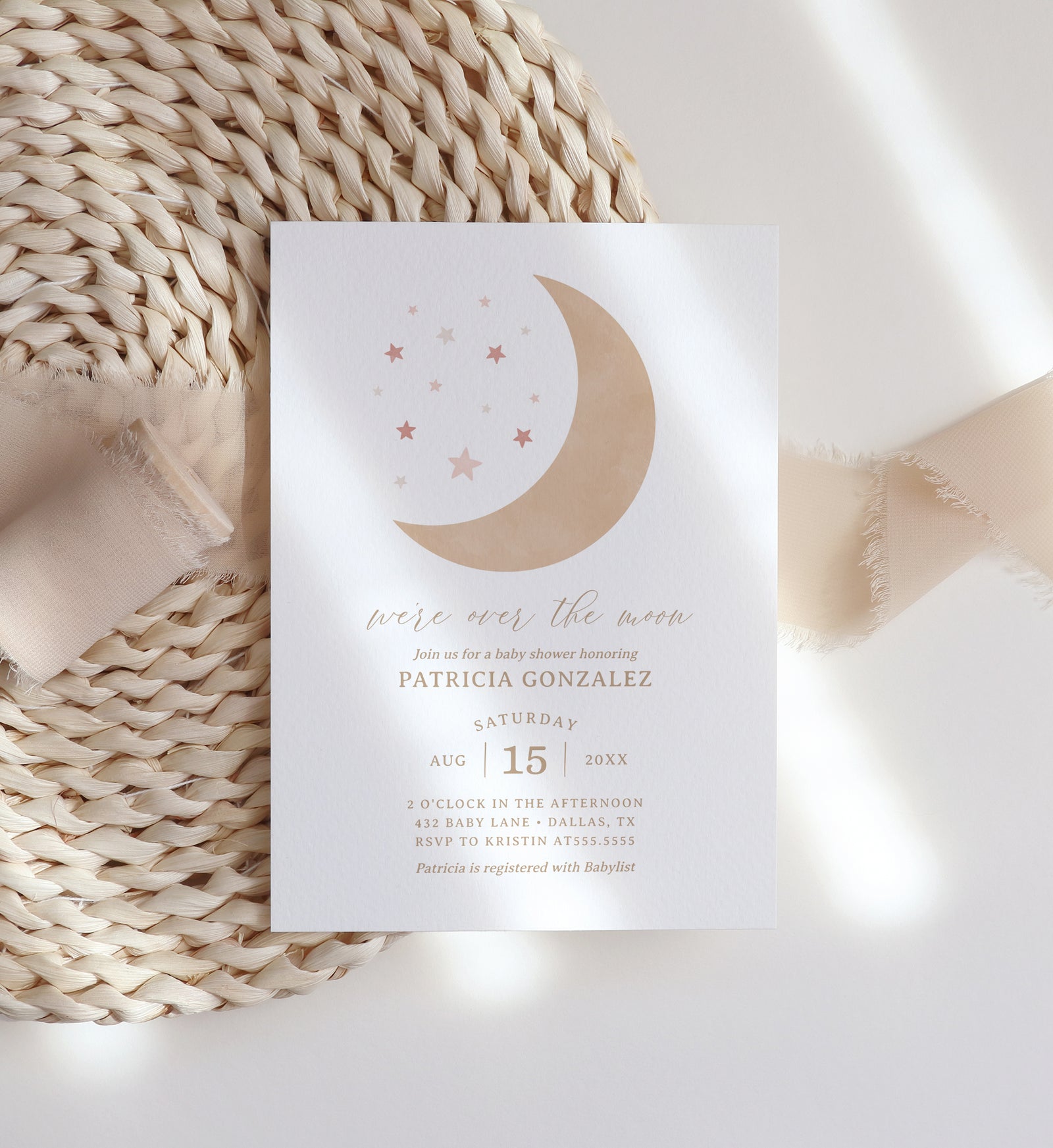 Editable Over the Moon Girl Baby Shower Invitation Template