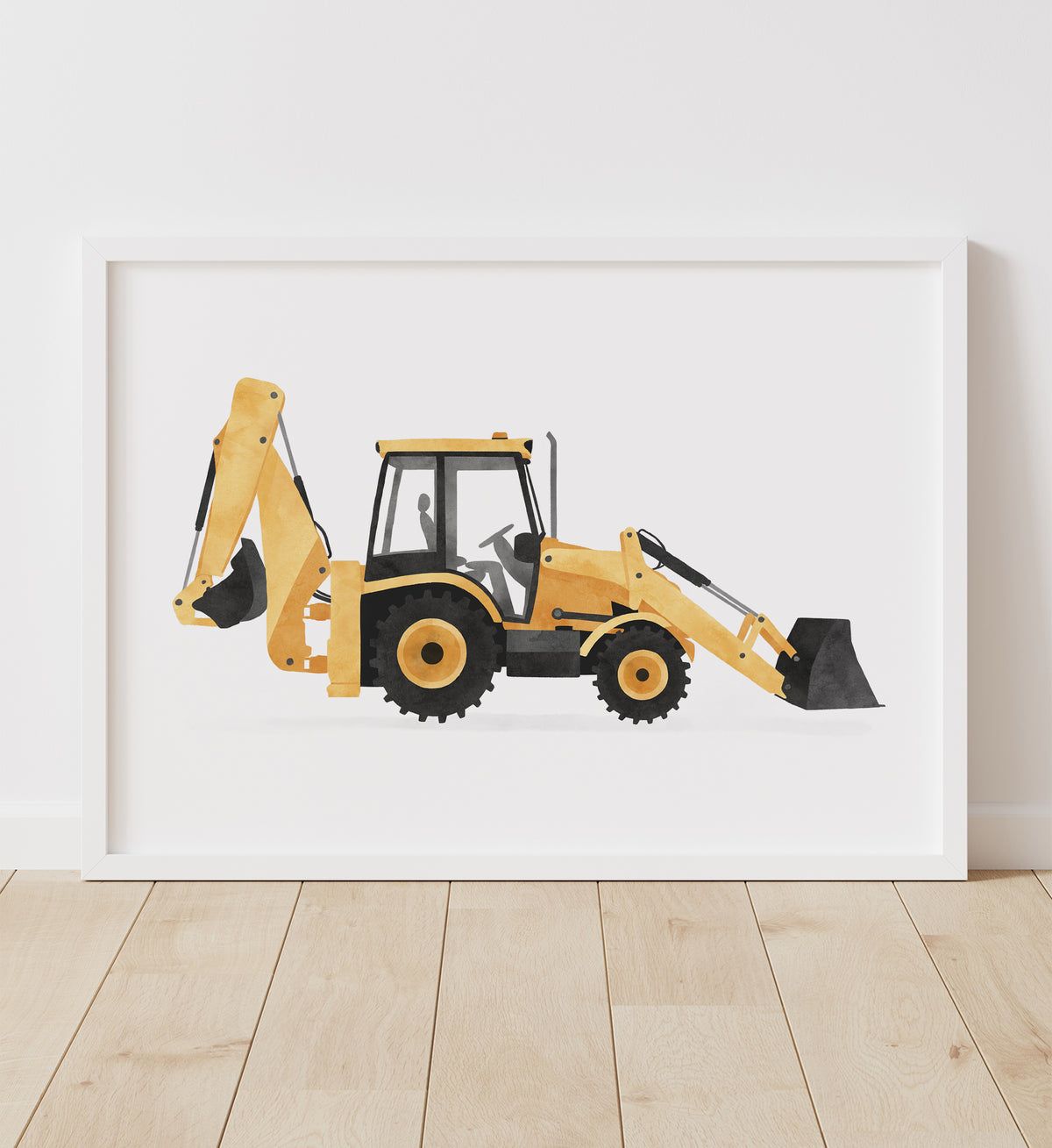 Backhoe Loader Horizontal Print - Yellow