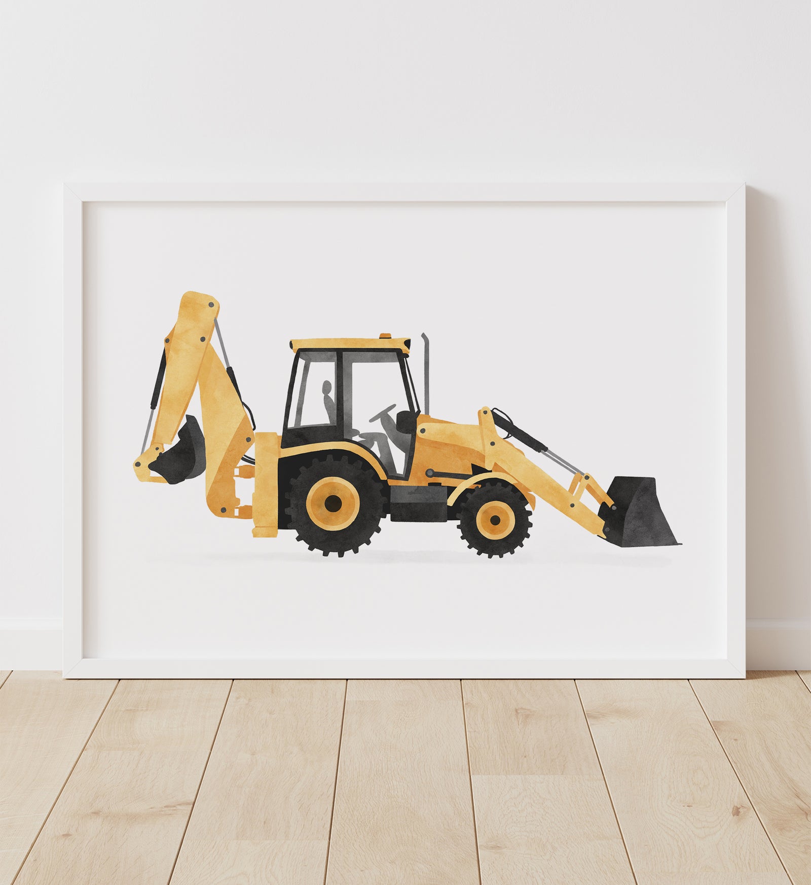 Backhoe Loader Horizontal Print - Yellow