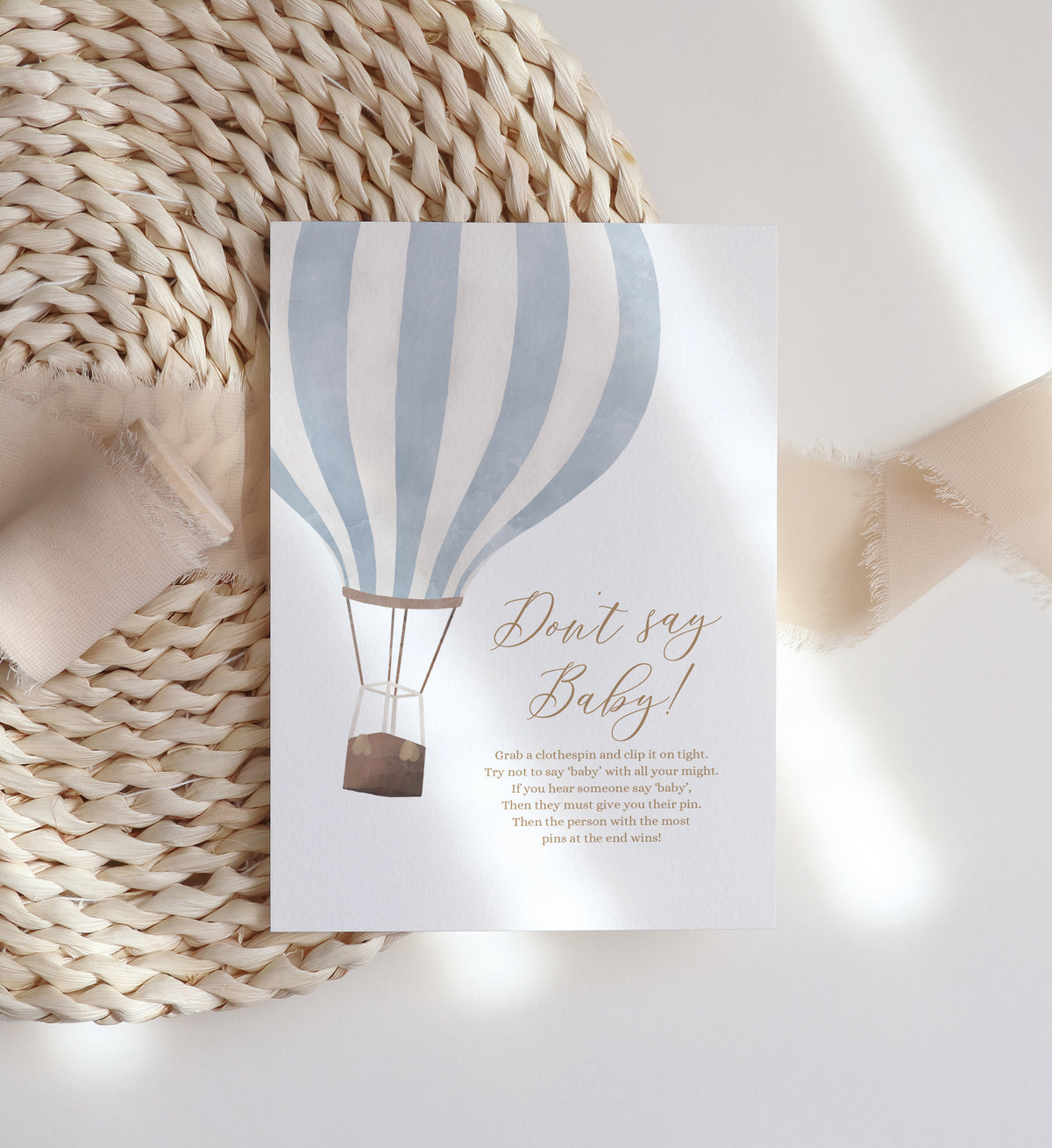 Blue Hot Air Balloon Baby Shower Don&#39;t Say Baby Sign