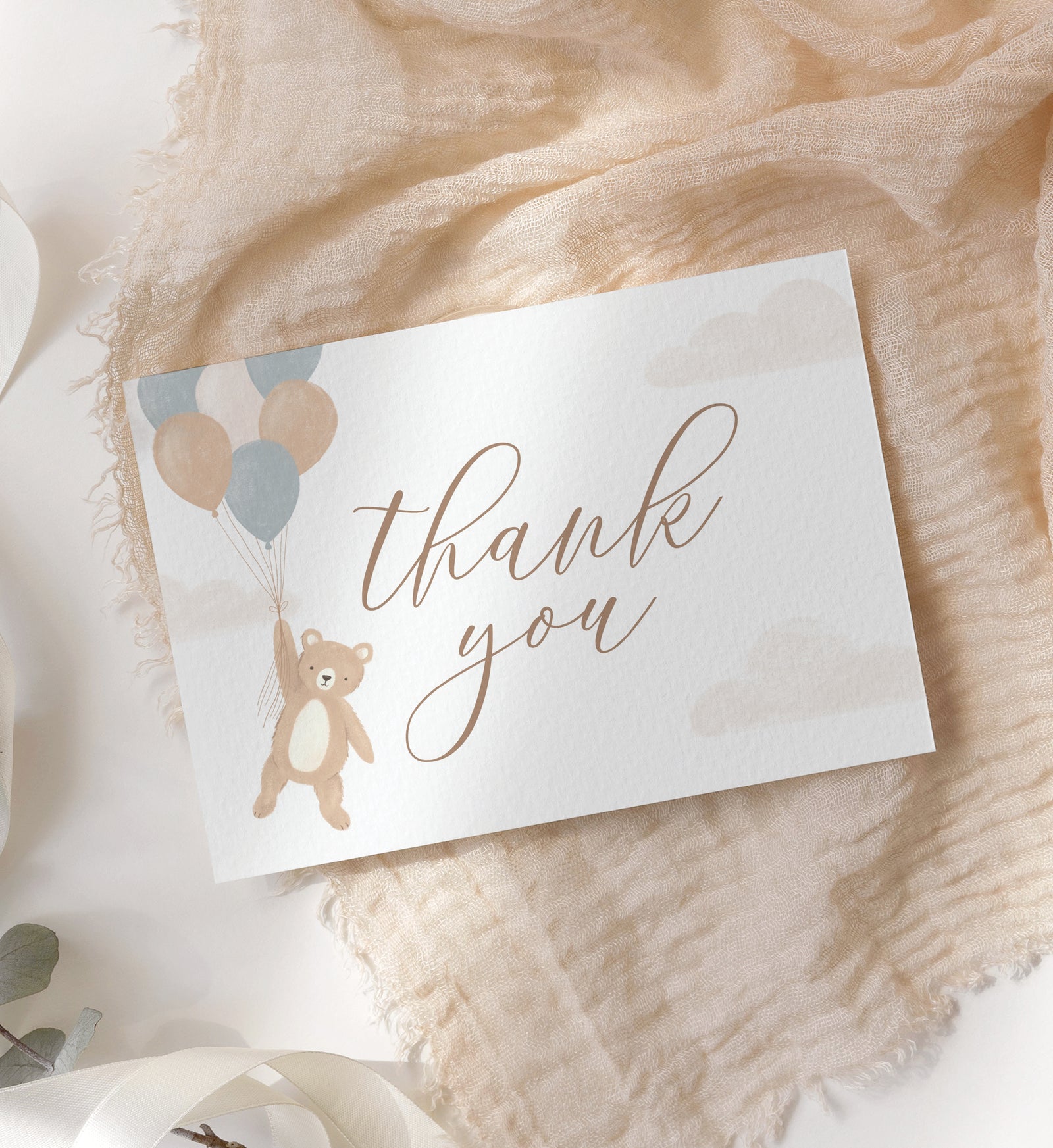Editable Teddy Bear Baby Shower Folded Thank You Card Template