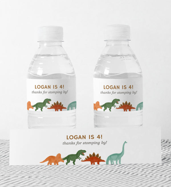 Editable Dinosaur Birthday Party Water Bottle Wrap Template Little