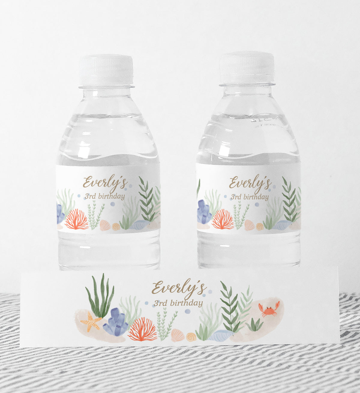 Editable Under the Sea Birthday Party Water Bottle Wrap Template