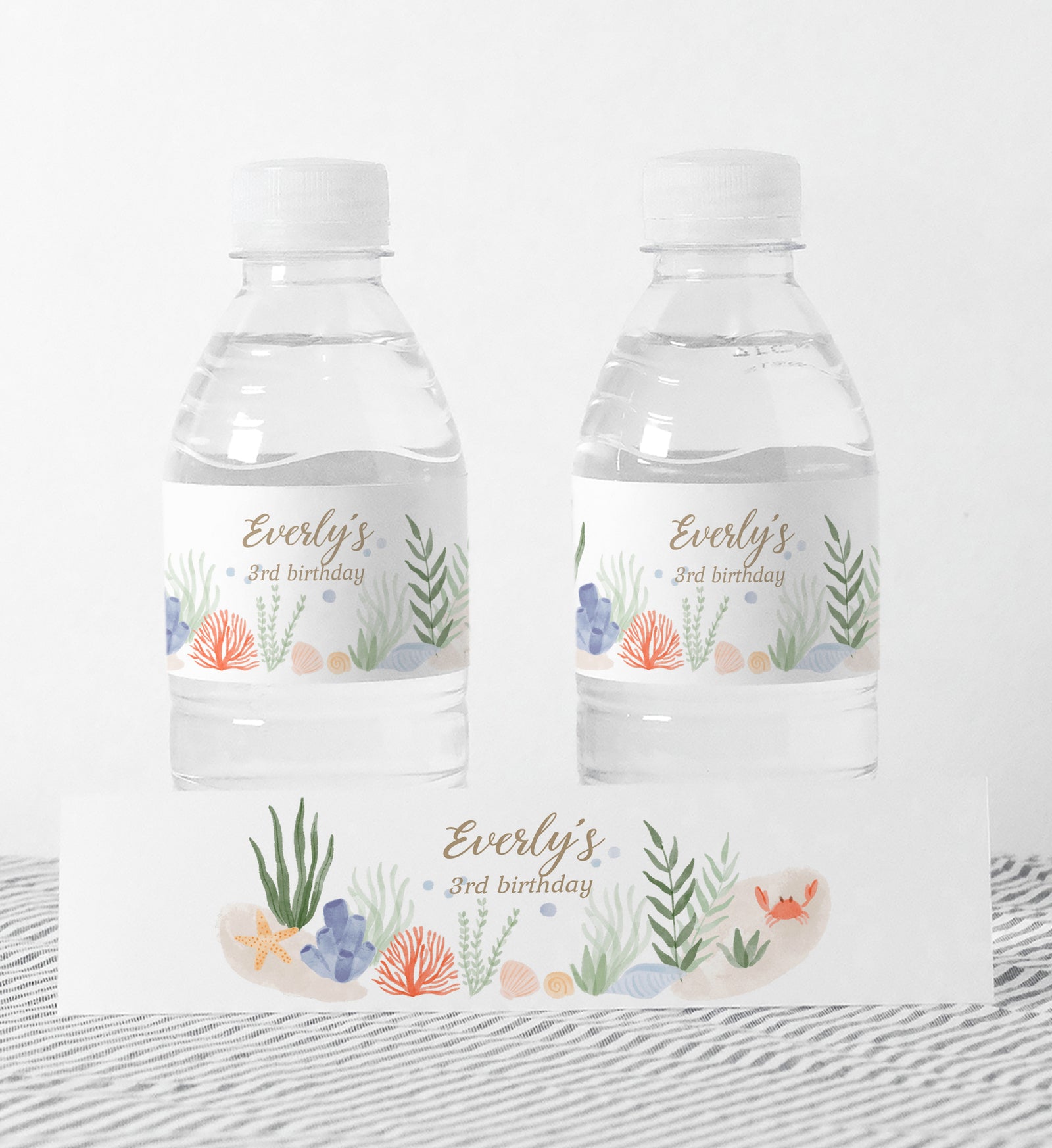 Editable Under the Sea Birthday Party Water Bottle Wrap Template