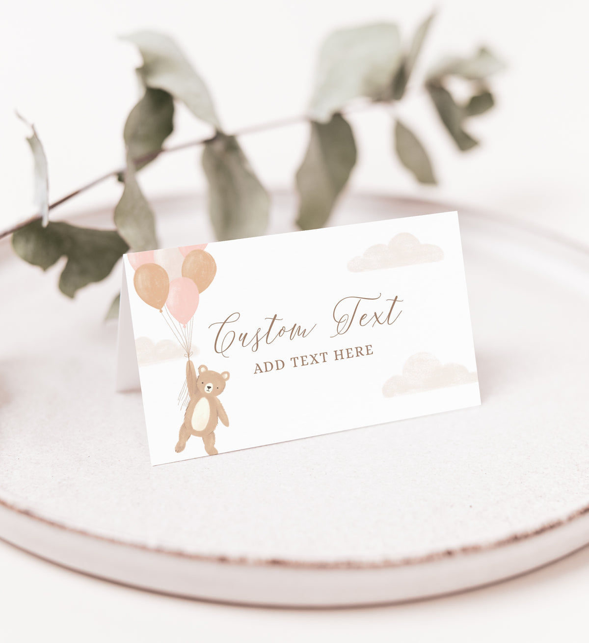 Editable Teddy Bear Baby Shower Place Card Template