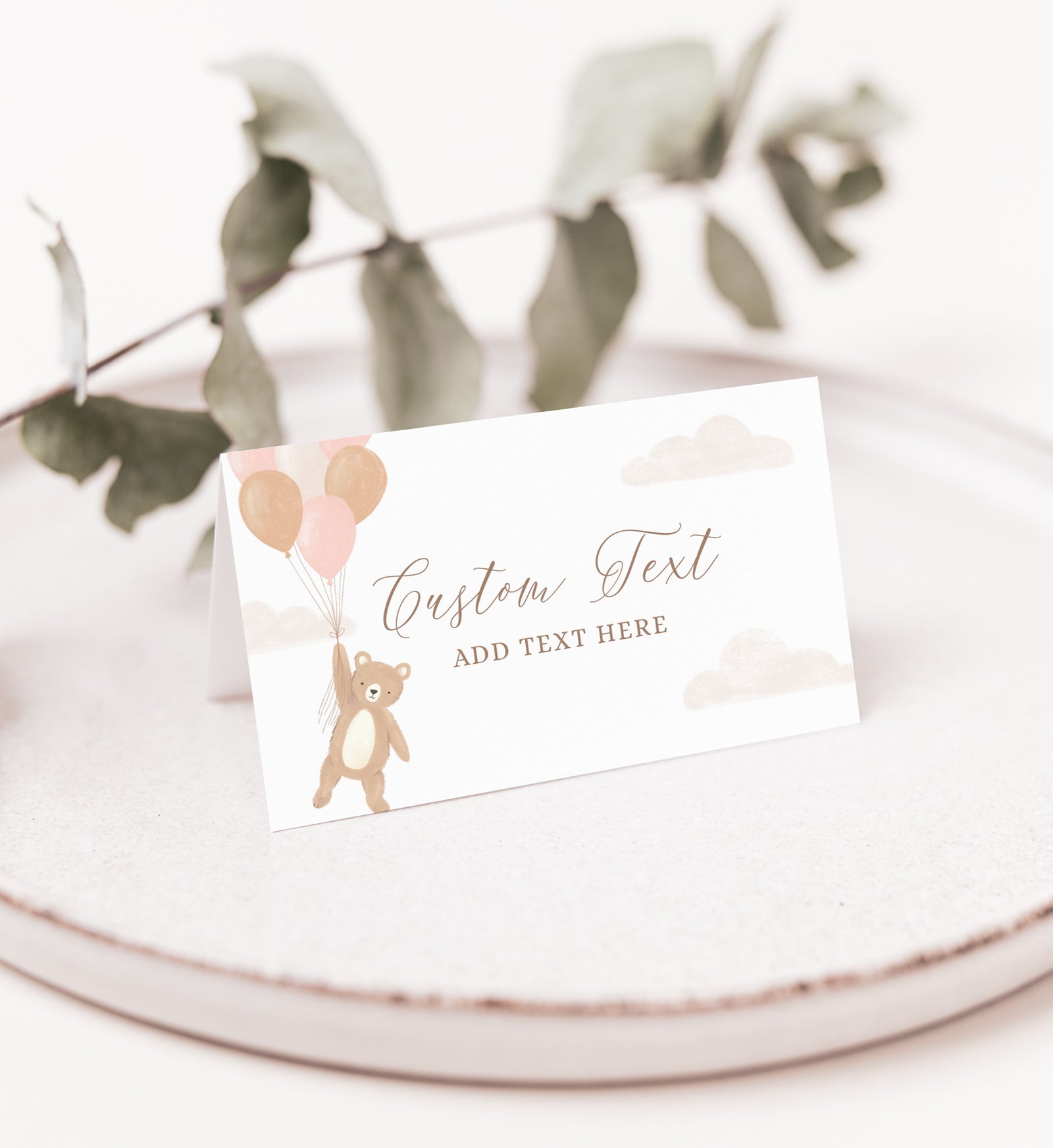 Editable Teddy Bear Baby Shower Place Card Template