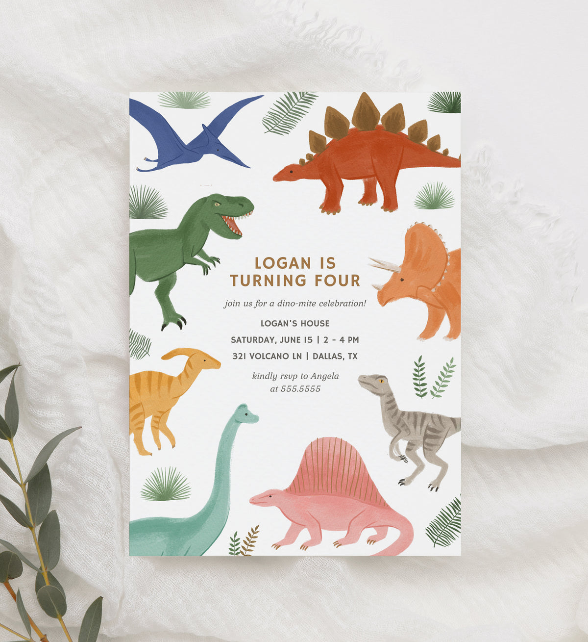 Editable Dinosaur Birthday Party Invitation Template