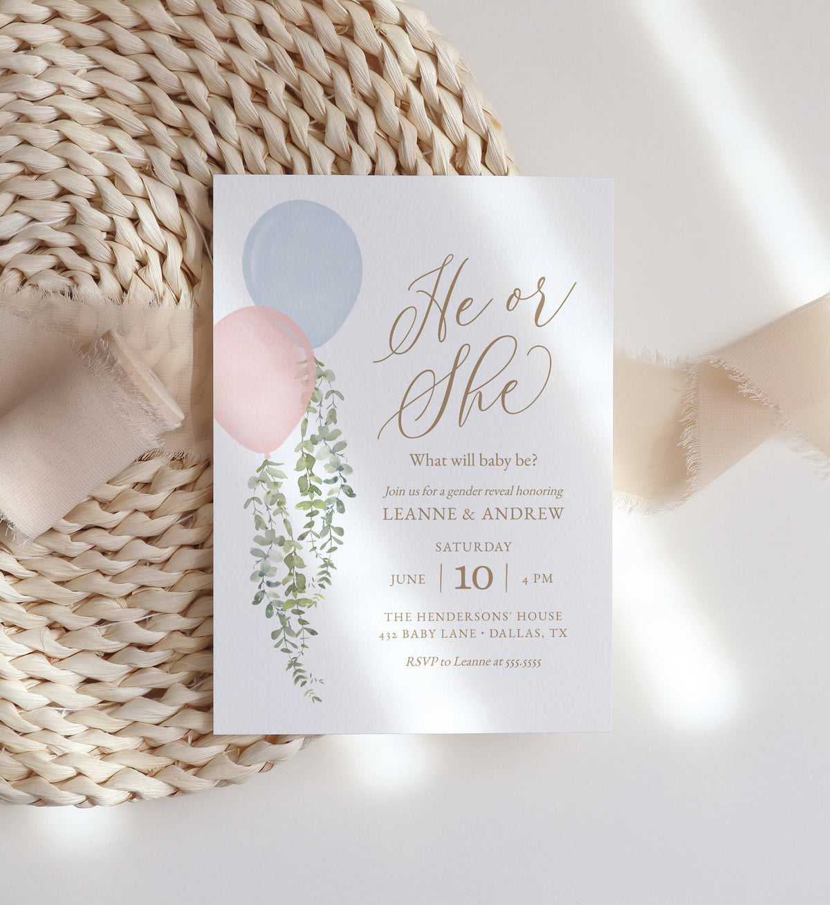 Editable Balloon Gender Reveal Invitation Template