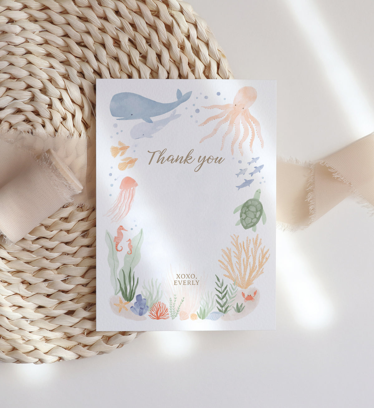 Editable Under the Sea Birthday Party Flat Thank You Card Template