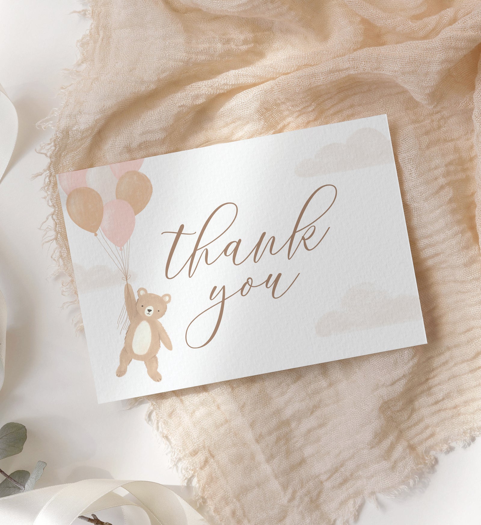 Editable Teddy Bear Baby Shower Folded Thank You Card Template