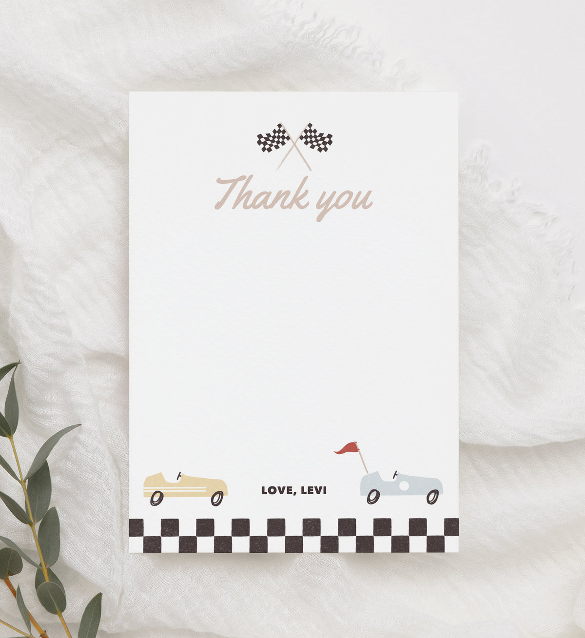 Editable Race Car Birthday Party Flat Thank You Card Template