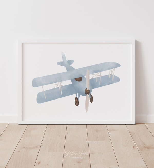 Vintage Biplane Horizontal Print - Front View - Little Folk Printables