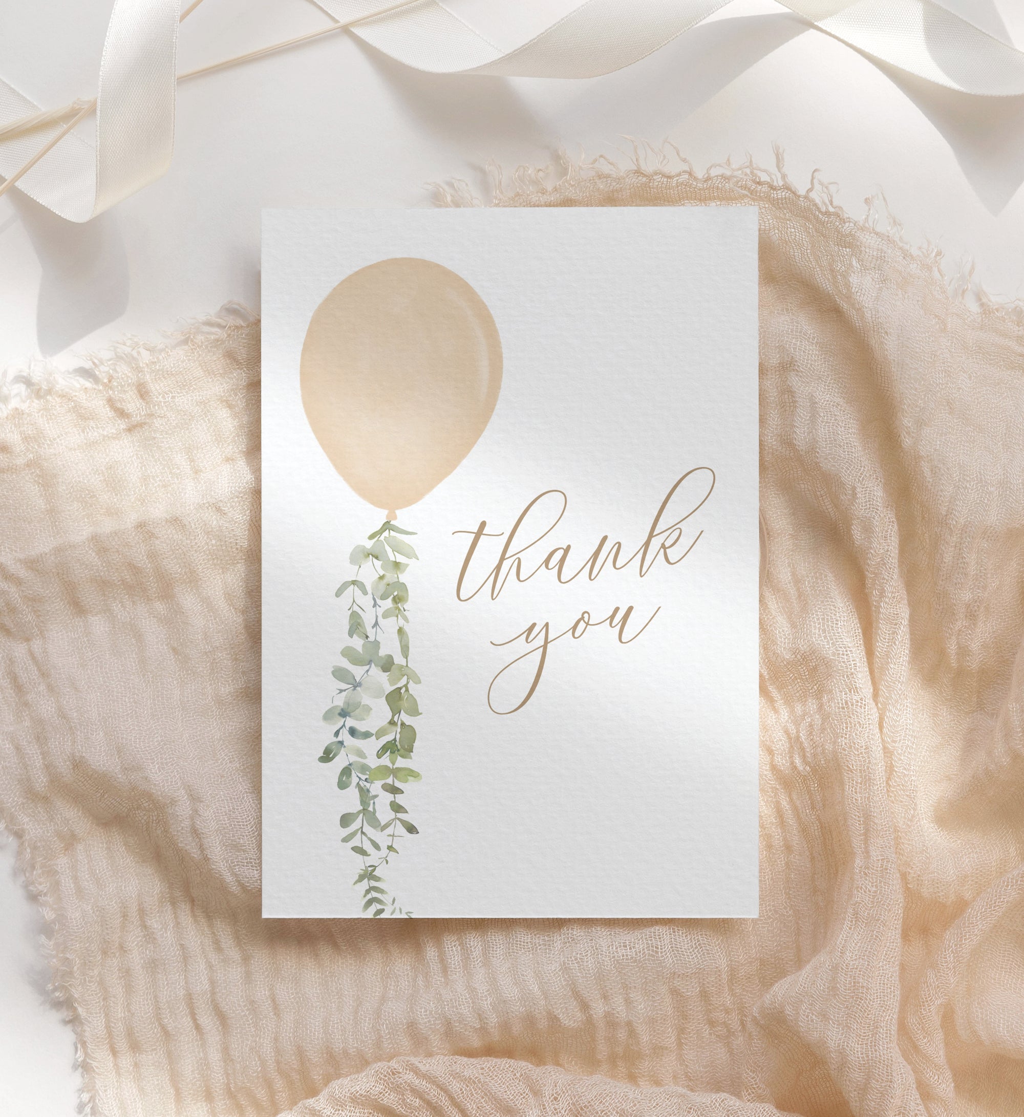 Editable Gold Balloon Baby Shower Folded Thank You Card Template