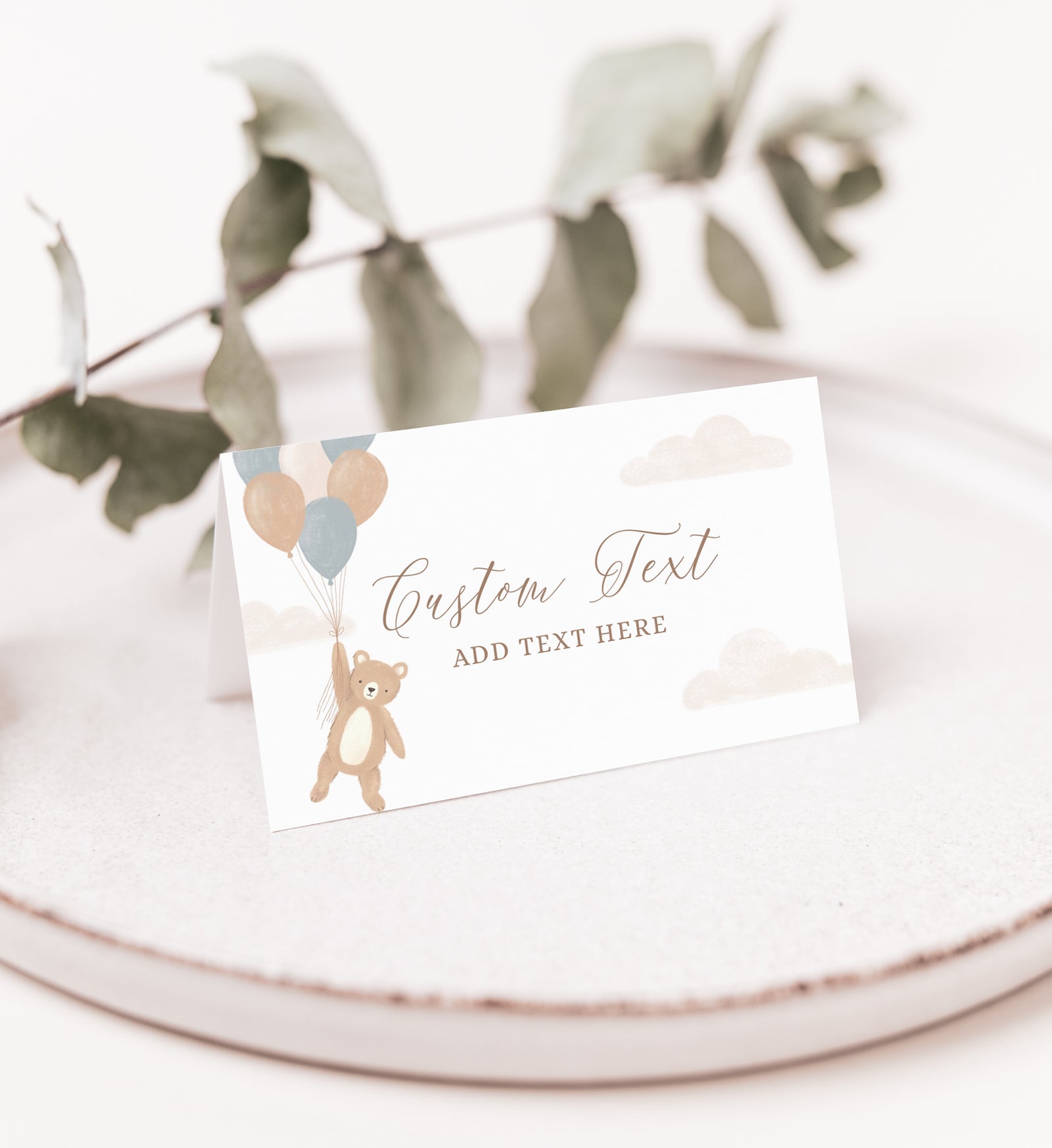 Editable Teddy Bear Baby Shower Place Card Template