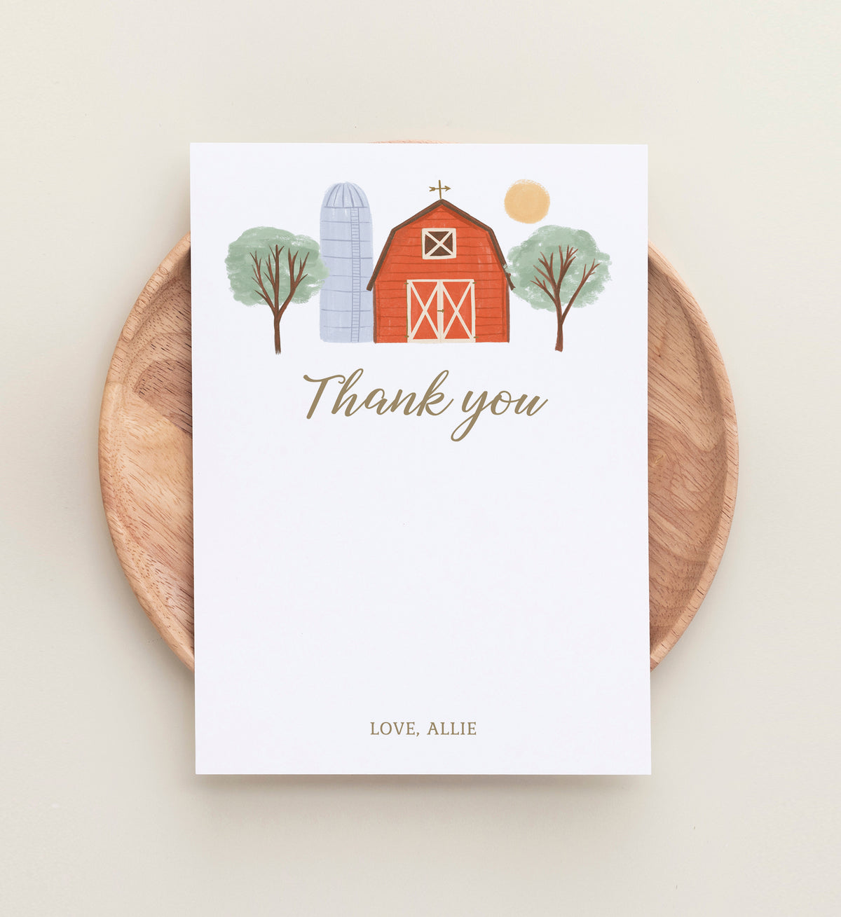 Editable Farm Birthday Party Flat Thank You Card Template