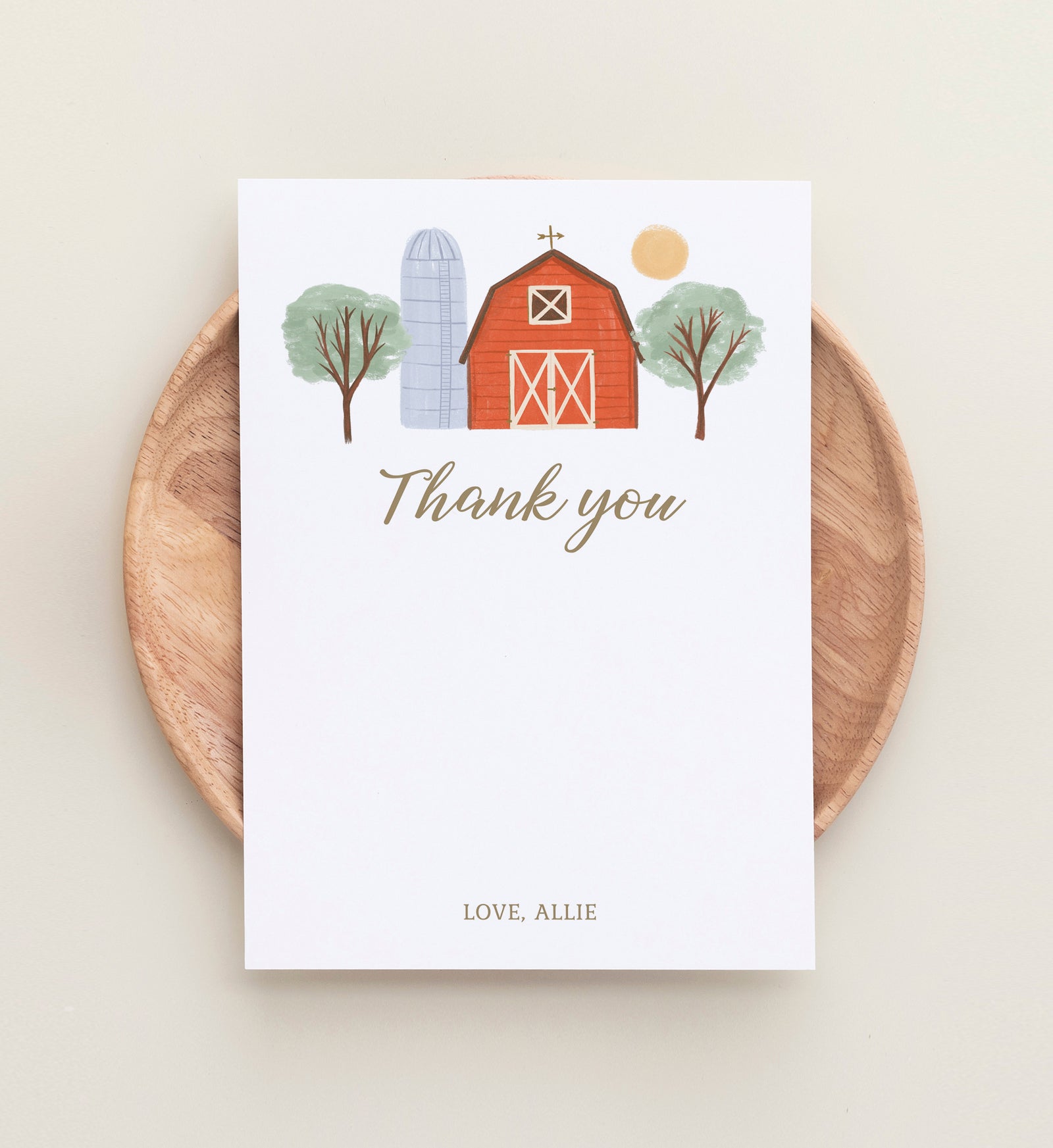 Editable Farm Birthday Party Flat Thank You Card Template
