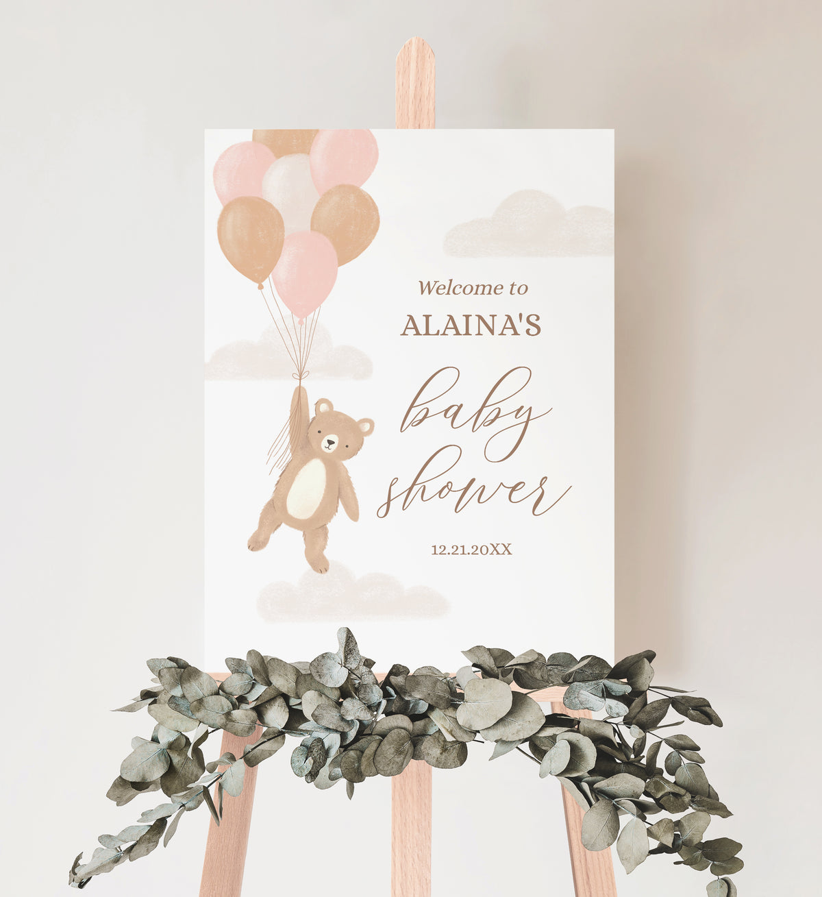 We Can Bearly Wait Girl Baby Shower Welcome Sign