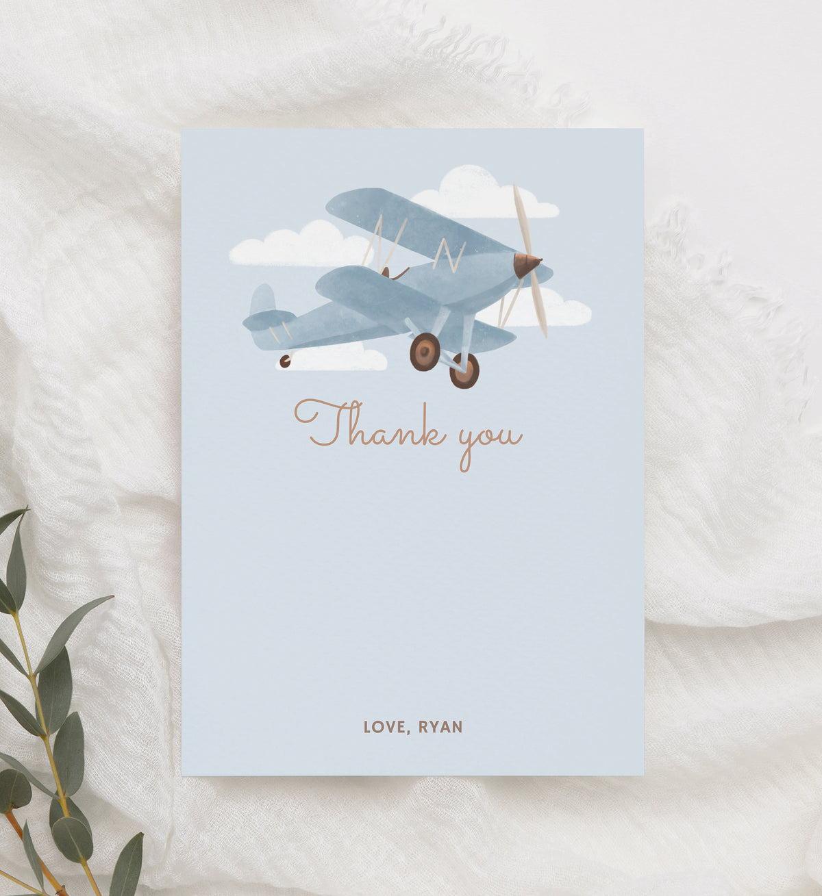 Editable Airplane Birthday Party Flat Thank You Card Template