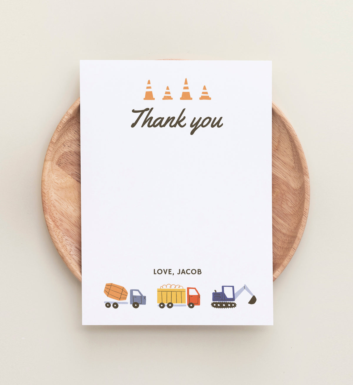 Editable Construction Birthday Party Flat Thank You Card Templat