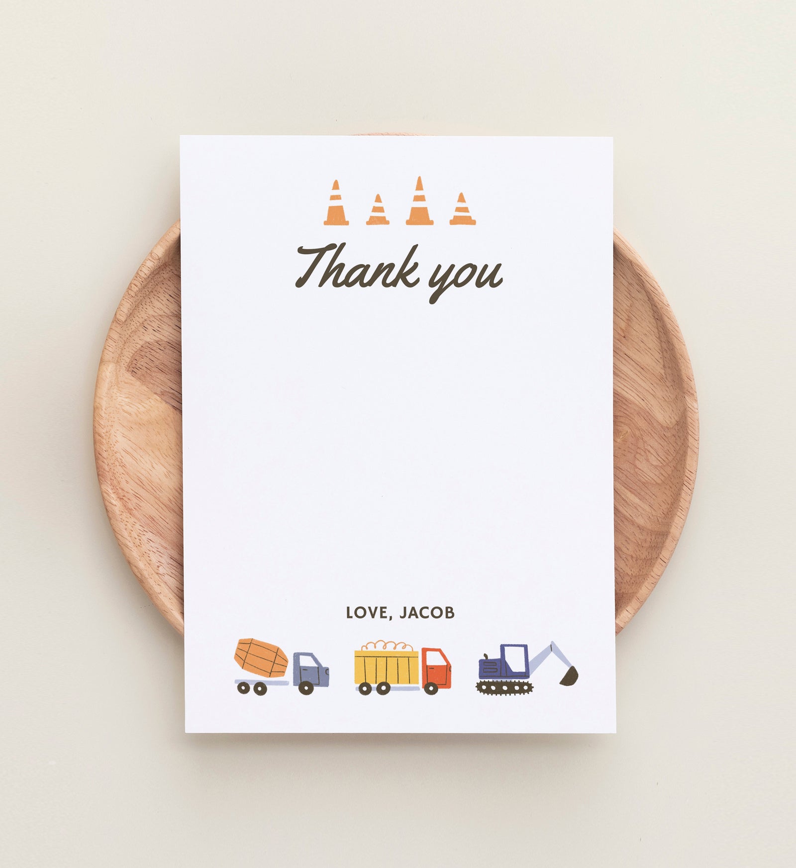 Editable Construction Birthday Party Flat Thank You Card Templat