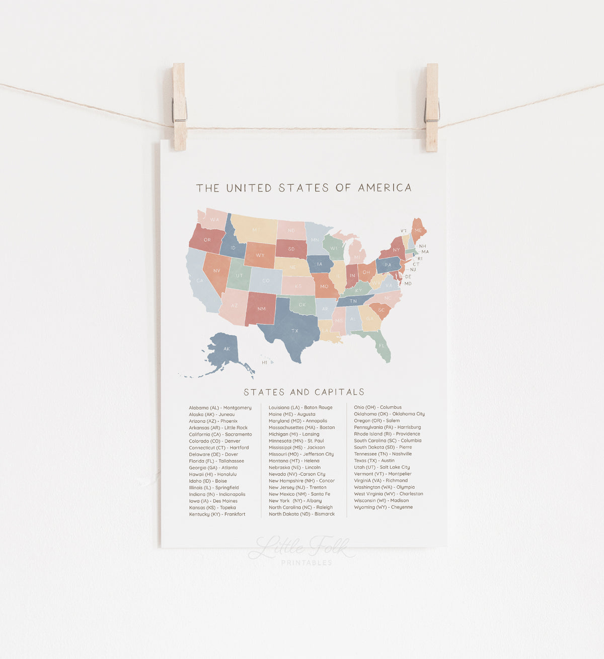US Map with Capitals Print - MRCP