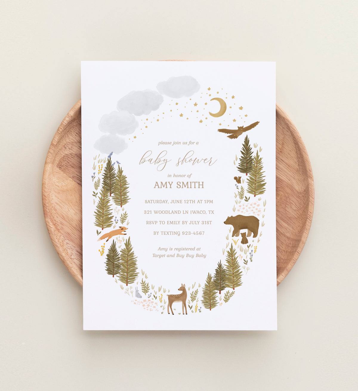 Editable Woodland Baby Shower Invitation Template