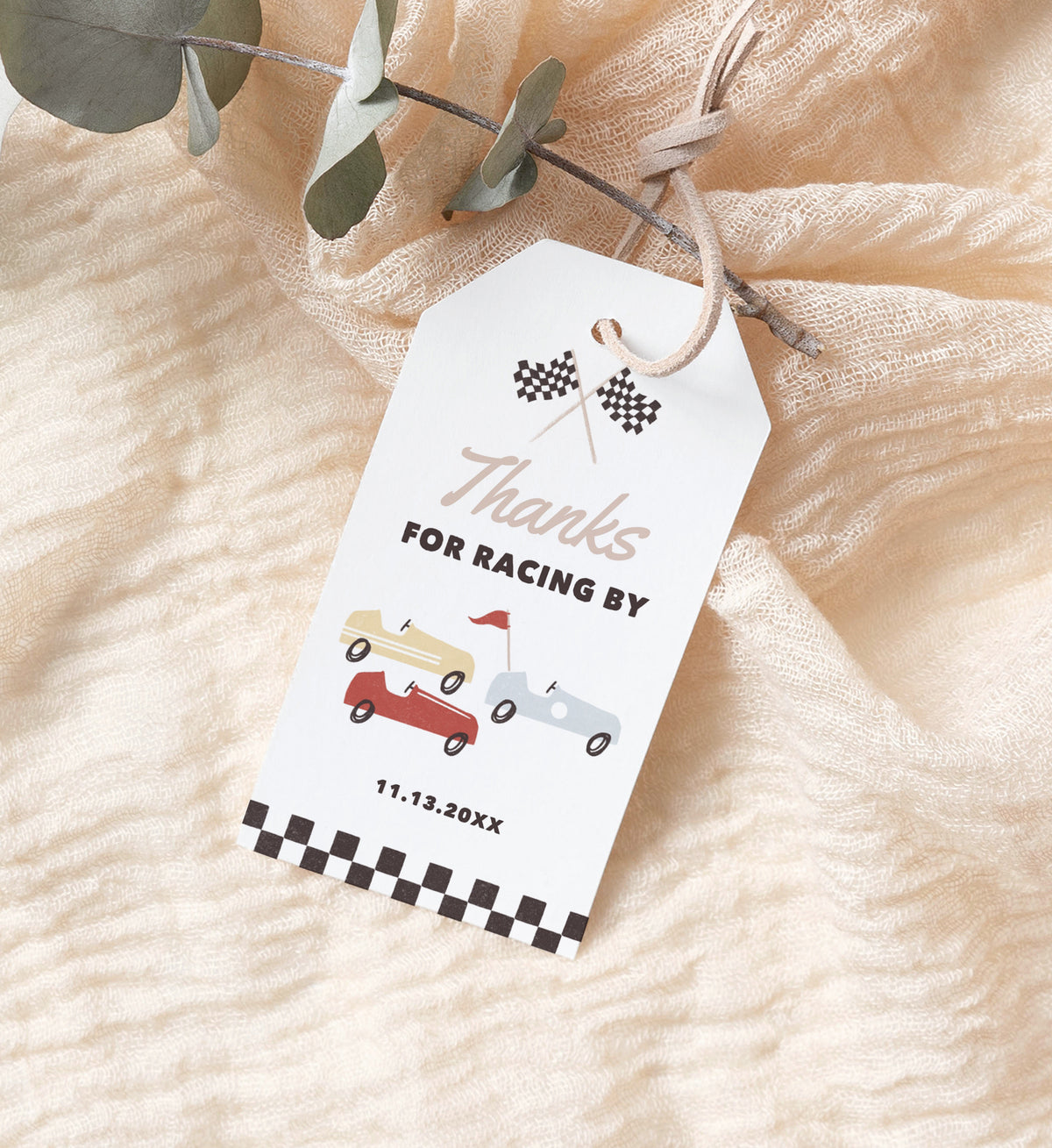 Editable Race Car Birthday Party Favor Tag Template