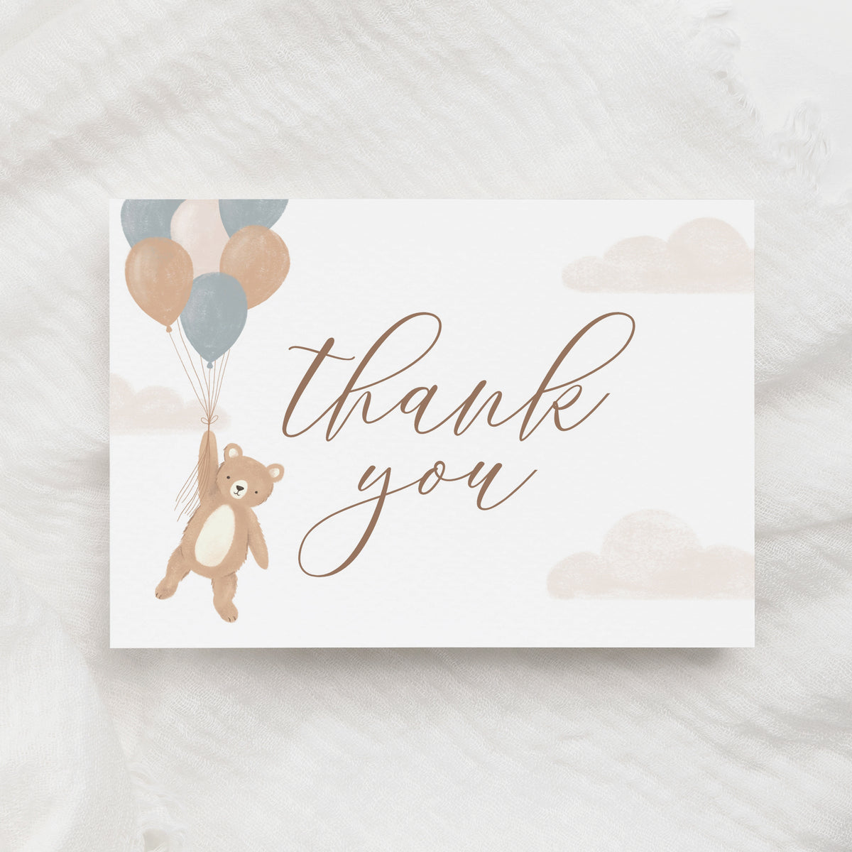 Editable Teddy Bear Baby Shower Folded Thank You Card Template