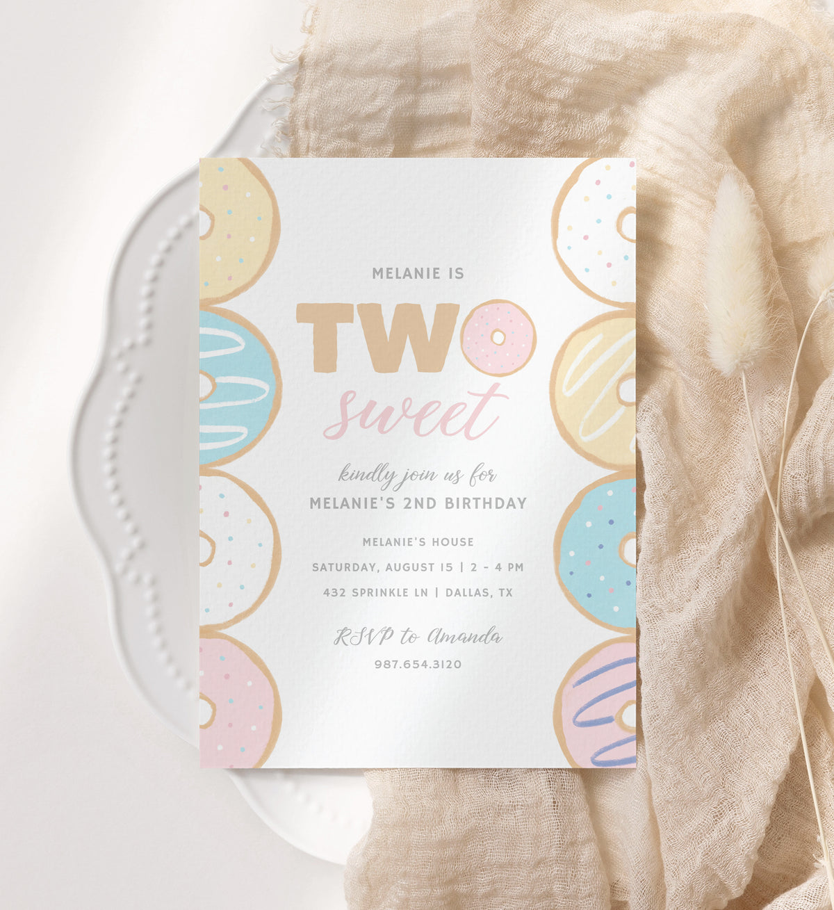 Editable Two Sweet Donut Birthday Party Invitation Template