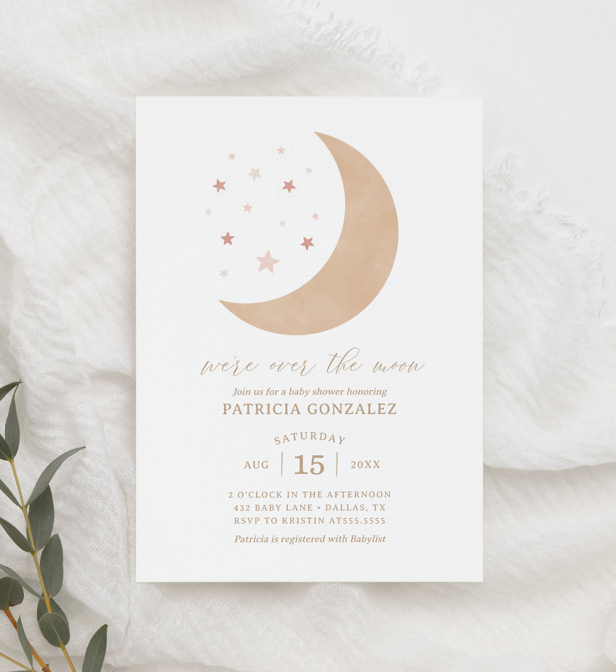 Editable Over the Moon Girl Baby Shower Invitation Template