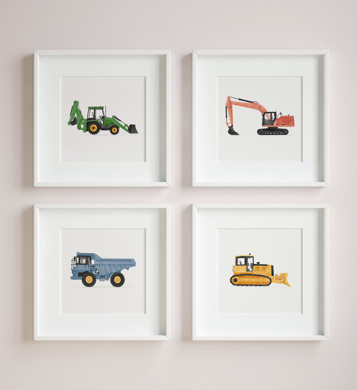 Construction Vehicles Set of 4 Prints - Colorful