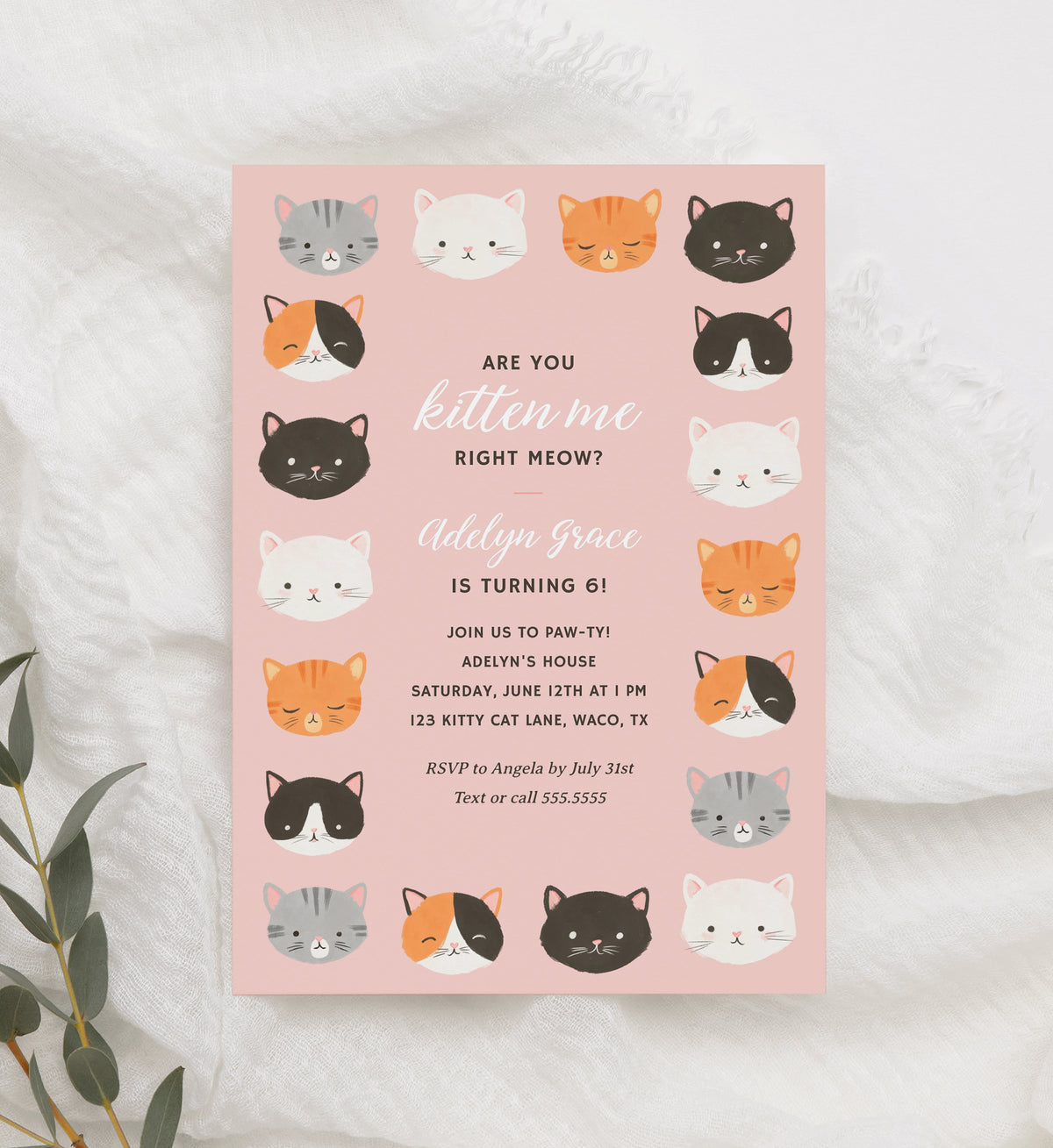 Editable Kitten Birthday Party Invitation Template No. 2