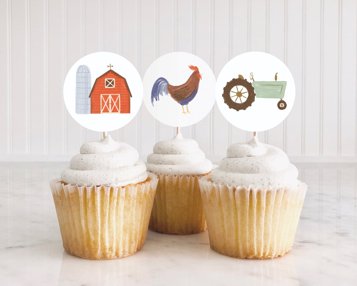 Farm Birthday Party Cupcake Toppers