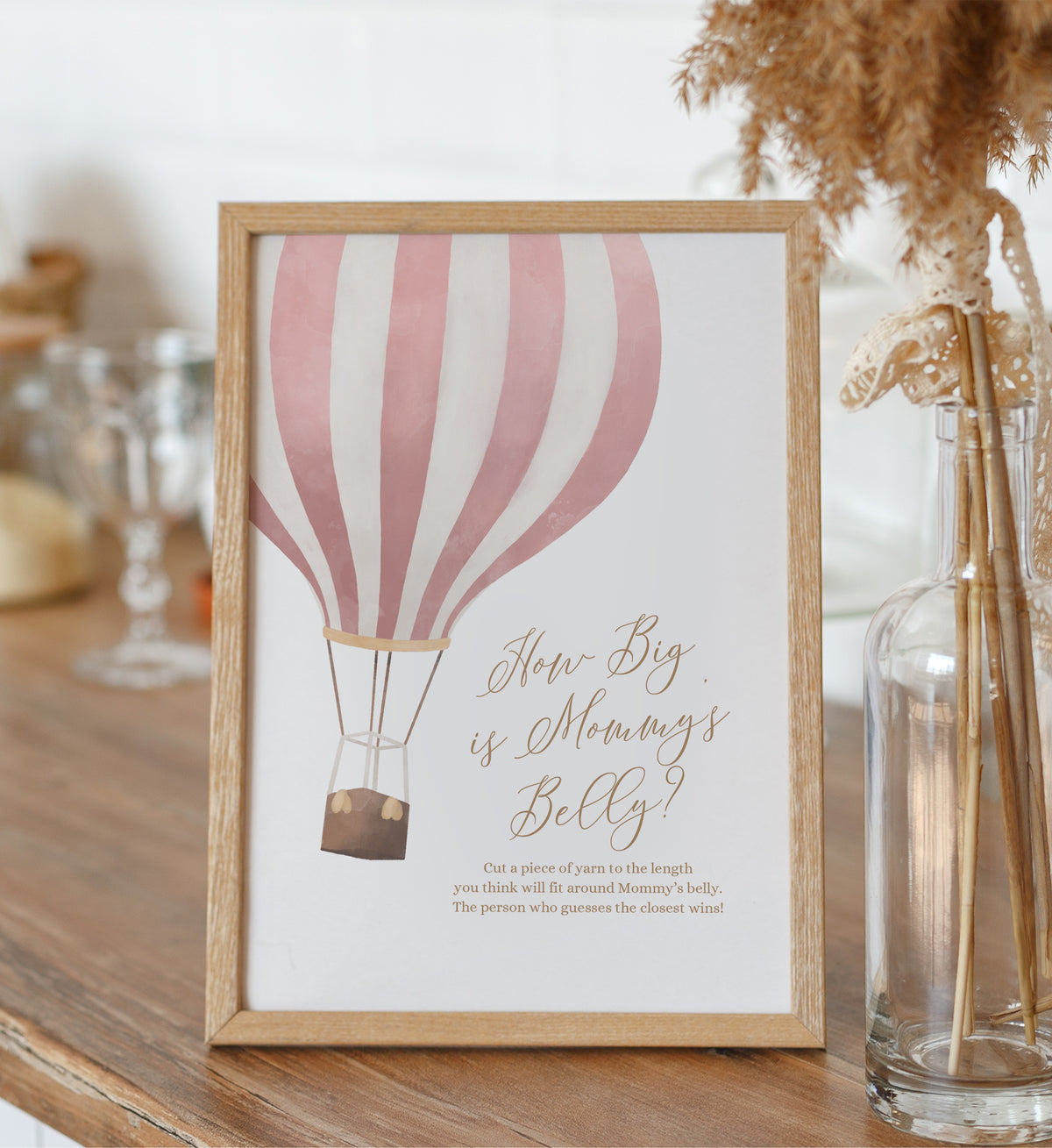 Pink Air Balloon Baby Shower How Big is Mommy&#39;s Belly Sign