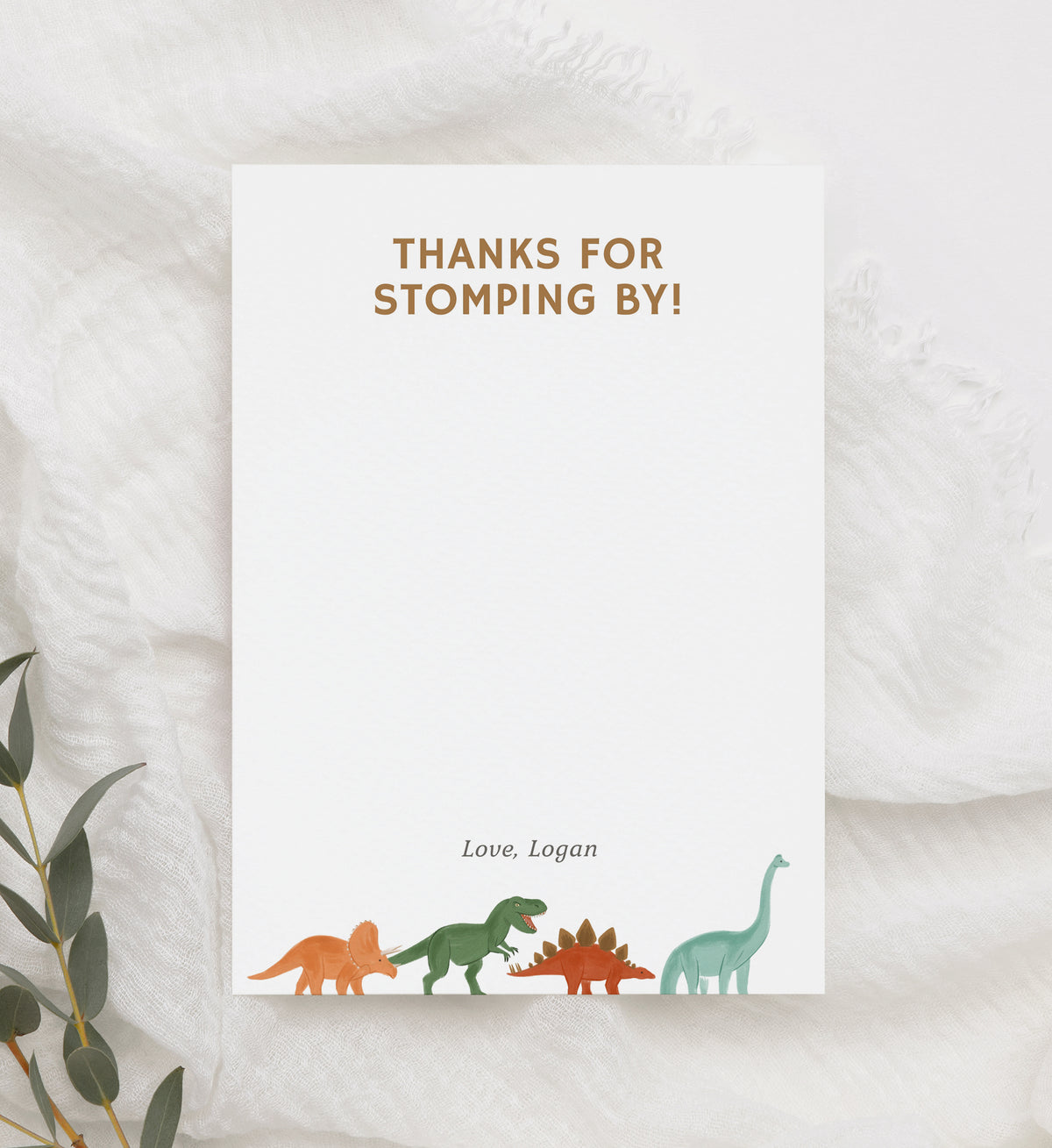 Editable Dinosaur Birthday Party Flat Thank You Card Template