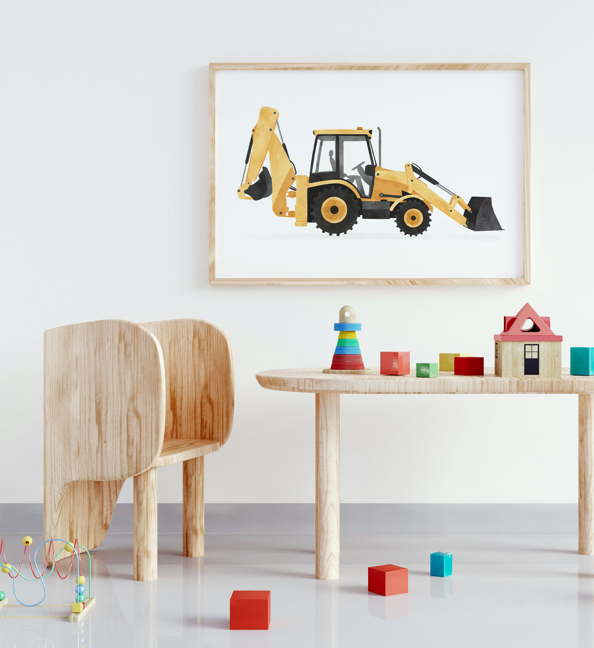 Backhoe Loader Horizontal Print - Yellow